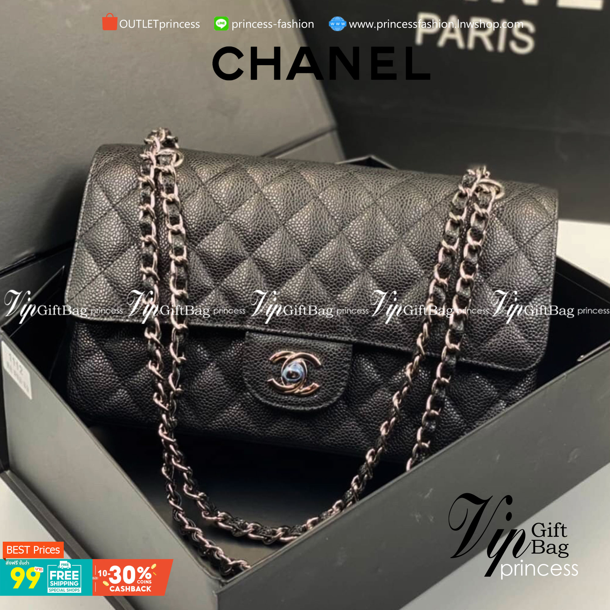 VIP GIFT 】หนังแท้ CHANEL Classic black caviar (อะไหล่เงิน/ทอง) กระเป๋าสะพาย LOOK Cool ใบนี้ ไม่มีถือว่า Out มากๆ ไม่ต้องพูดถึงความสวยเยอะ เพราะยอดขายถล่มทลาย ไม่มีไม่ได้แล้วค่าา