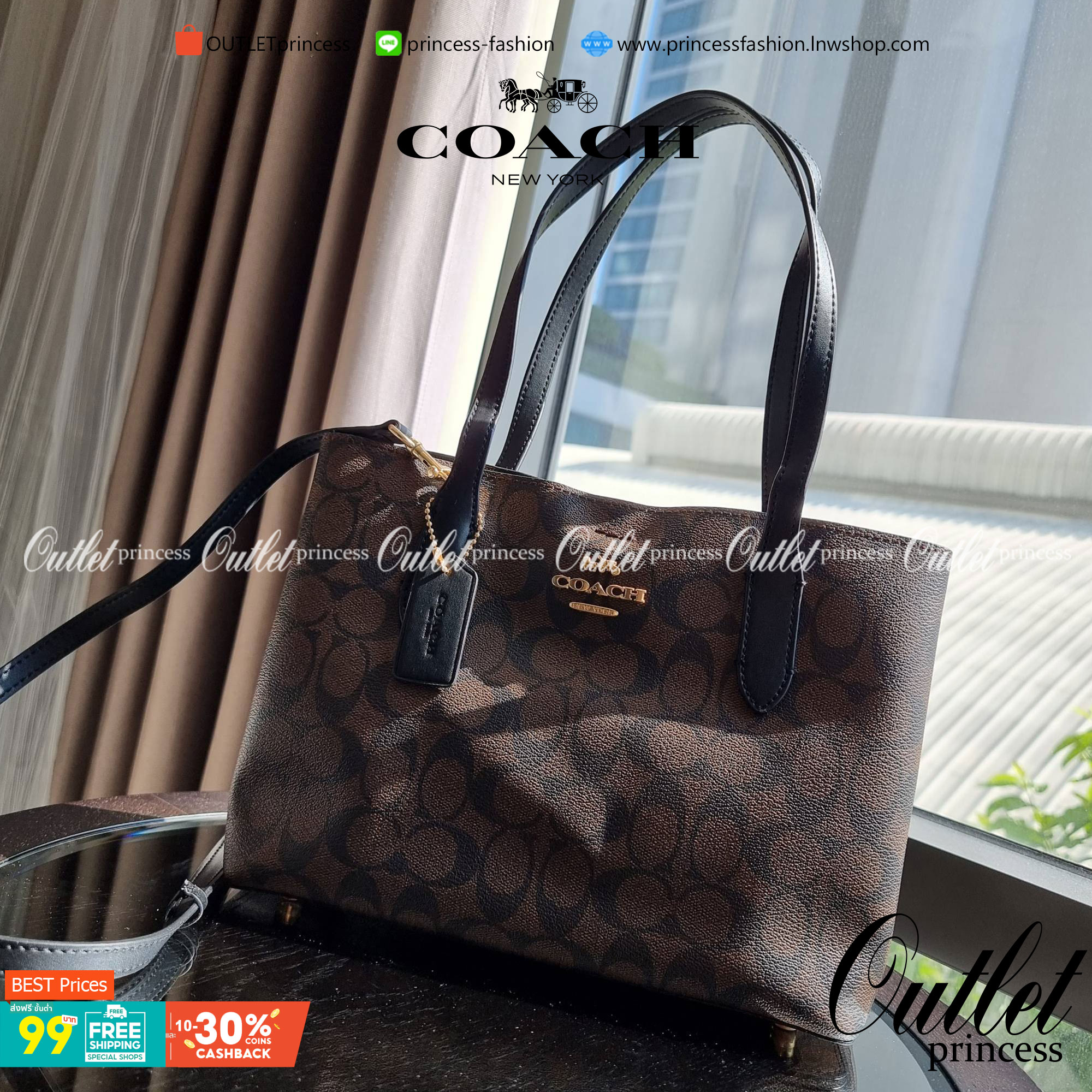OUTLET 】COACH 73293 MINI AVENUE CARRYALL IN SIGNATURE CANVAS กระเป๋าสะพายรุ่นคลาสสิค คัมแบคแล้วจ้าแม่!! ไซส์กำลังสวย วัสดุหนังแคนวาสคุณภาพดี ด้านข้างเก็บทรงได้ เปิด-ปิดด้วยกระดุมแม่เหล็ก ใช้งานง่าย มีช่องซิป ใบนี้เห็นเล็กๆ แต่จุได้เยอะพอสมควรเลยน้า ɣ