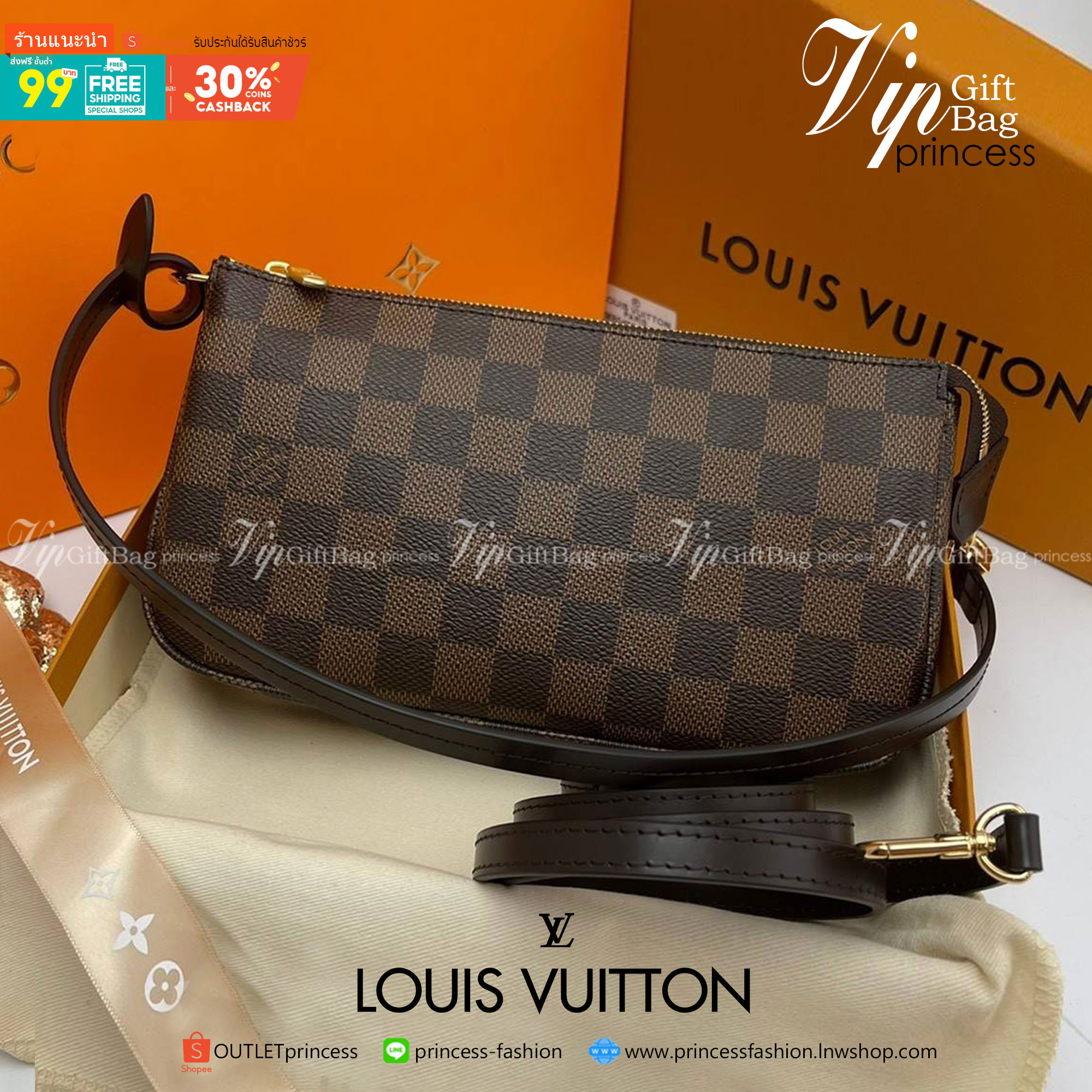 พรีเมี่ยมกิ๊ฟแท้ 100% 】หนังแท้ Louis Vuitton Monogram Canvas POCHETTE ACCESSOIRES Handbag