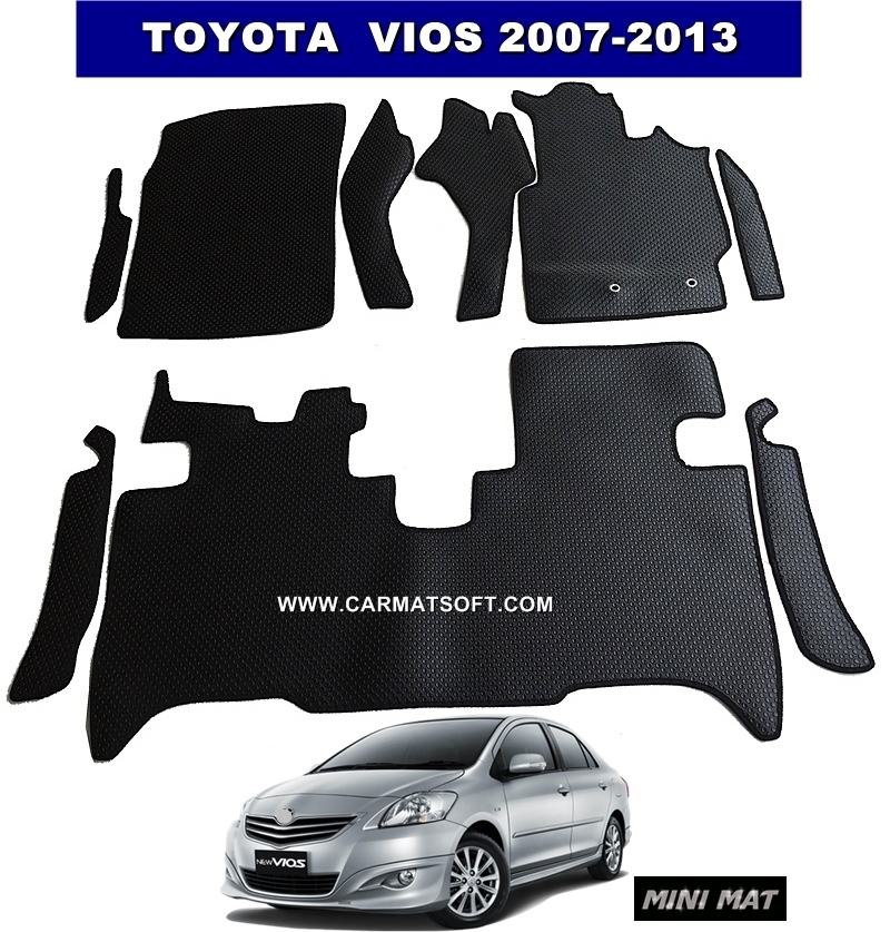ยางปูพื้นรถยนต์ TOYOTA VIOS 2007-2012 ลายกระดุมเม็ดเล็ก สีดำ เต็มคัน