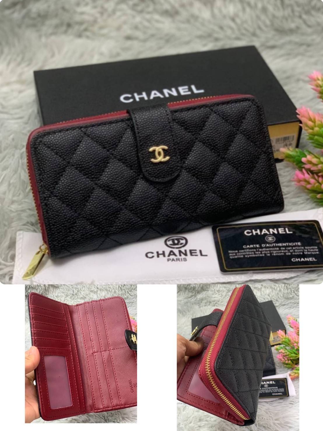 Chanel WALLET 3 ขนาดพร้อมส่ง กระเป๋าสตางค์อเนกประสงค์ หนังคาเวียร์ลายตารางสวยอยู่ทรงอะไหล่ทองหัวซิปปั้มโลโก้ด้านหน้ามีโลโก้สวยเรียบหรูภายในมีช่องซิป , ช่องใส่บัตรหลายช่อง ใส่เหรียญ ใส่บัตรได้เยอะ ตัวจริงสวยน่าใช้มาก เป็นรุ่นที่ขายดีตลอดกาลคลาสสิคไม่มีเอ้า