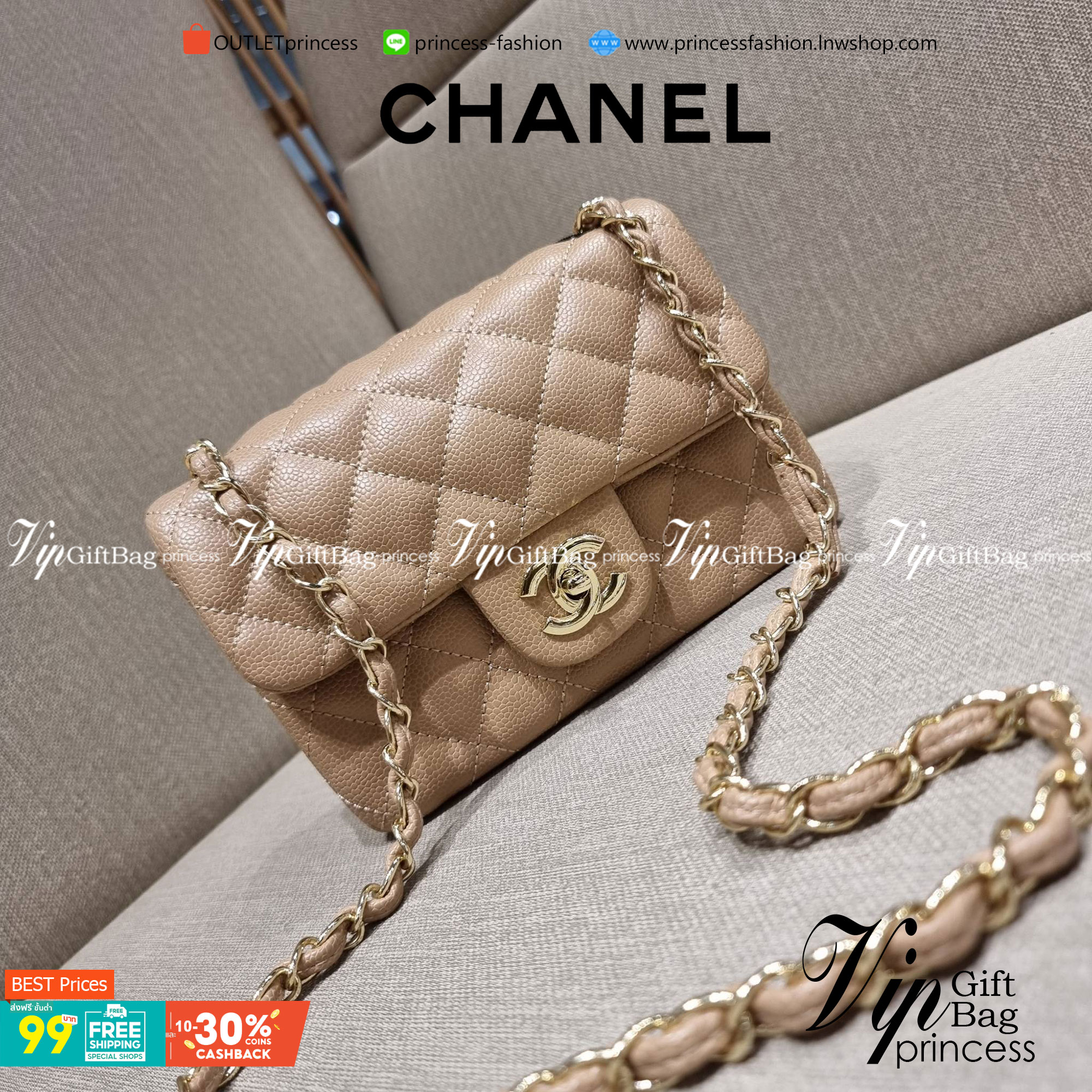 VIP 】3สี คัมแบคทูสต็อค!! จัดมาแน่นๆ พร้อมสีรับความเฮง!! พรีเมี่ยมจากแบรนด์ Chanel vip สุดพิเศษจากเคาน์เตอร์ กระเป๋าสะพาย หนังสังเคราะห์ลายคาร์เวีย หรูหราทั้งอะไหล่เงินและอะไหล่ทอง สะพายแล้วขับผิวมากๆใบนี้ เปิด-ปิดกระเป๋าด้วยตัวบิดล็อค ภายในกระเป๋าบุหนังสี