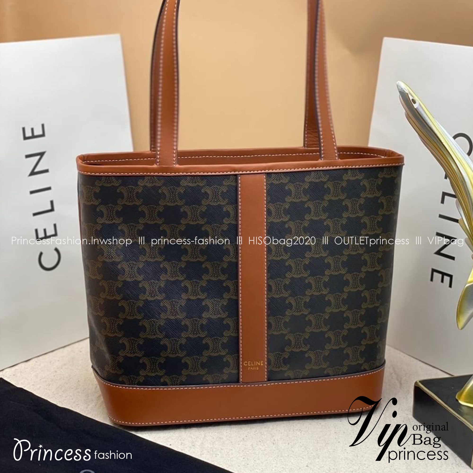 CELINE SMALL CABAS in Triomphe Canvas and calfskin Tan / CELINE TOTE BAG พร้อมส่ง กระเป๋าทรงโท้ท ภายในโล่งกว้าง จุของได้เยอะ กระเป๋าขึ้นบ่าทรงช้อปปิ้ง หนังผสมแคนวาส ใช้งานง่าย