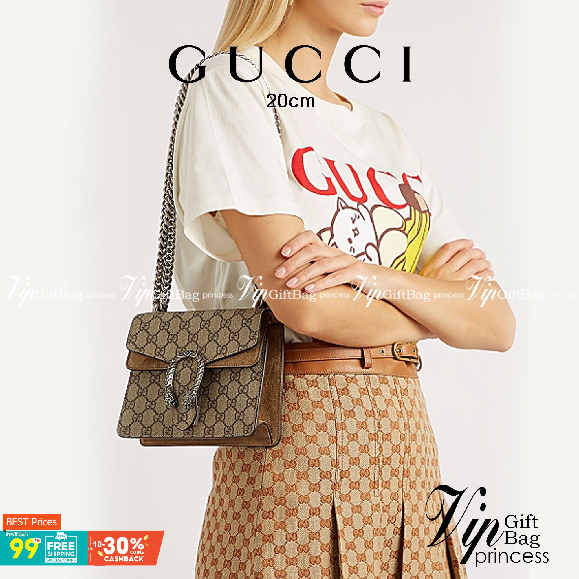 20CM / 7.5" หนังแท้ GUCCI Dionysus GG Supreme mini bag ฮอตไอเท็ม รุ่นนี้ขายดีขายหมด สวยหรู คุณหนู ผู้ดีมาก!! นานๆ มาจะมาน้าา รุ่นหายากค่ะ กระเป๋าสะพายข้าง ดีไซน์อยู่ทรง ขนาดกำลังสะดวกใช้สำหรับสาว วัสดุหนังแท้เต็มใบ ภายในแบ่งสัดส่วนได้เป็นอย่างดี งานจ