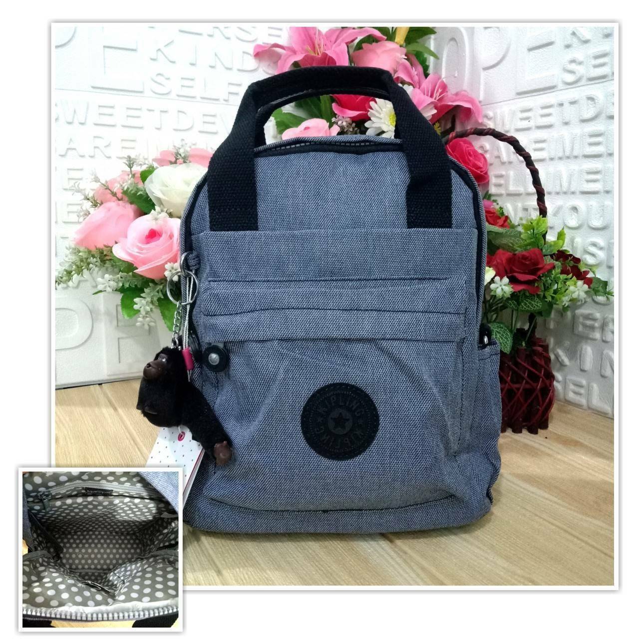 KIPLING 3 WAYS MINI BACKPACK 👍กระเป๋าสะพายรุ่นใหม่วัสดุ Nylon & Polyester 100% 👍หูหิ้วมีลายปั้มแบรนด์ 👍สายสะพายยาวเลื่อนปรับได้ถอดได้ 👍สามารถถือหรือสะพายได้ จะสะพายไหล่ สะพายเฉียง Crossbody หรือจะคล้องสายเป็นเป้สะพายหลัง Ba