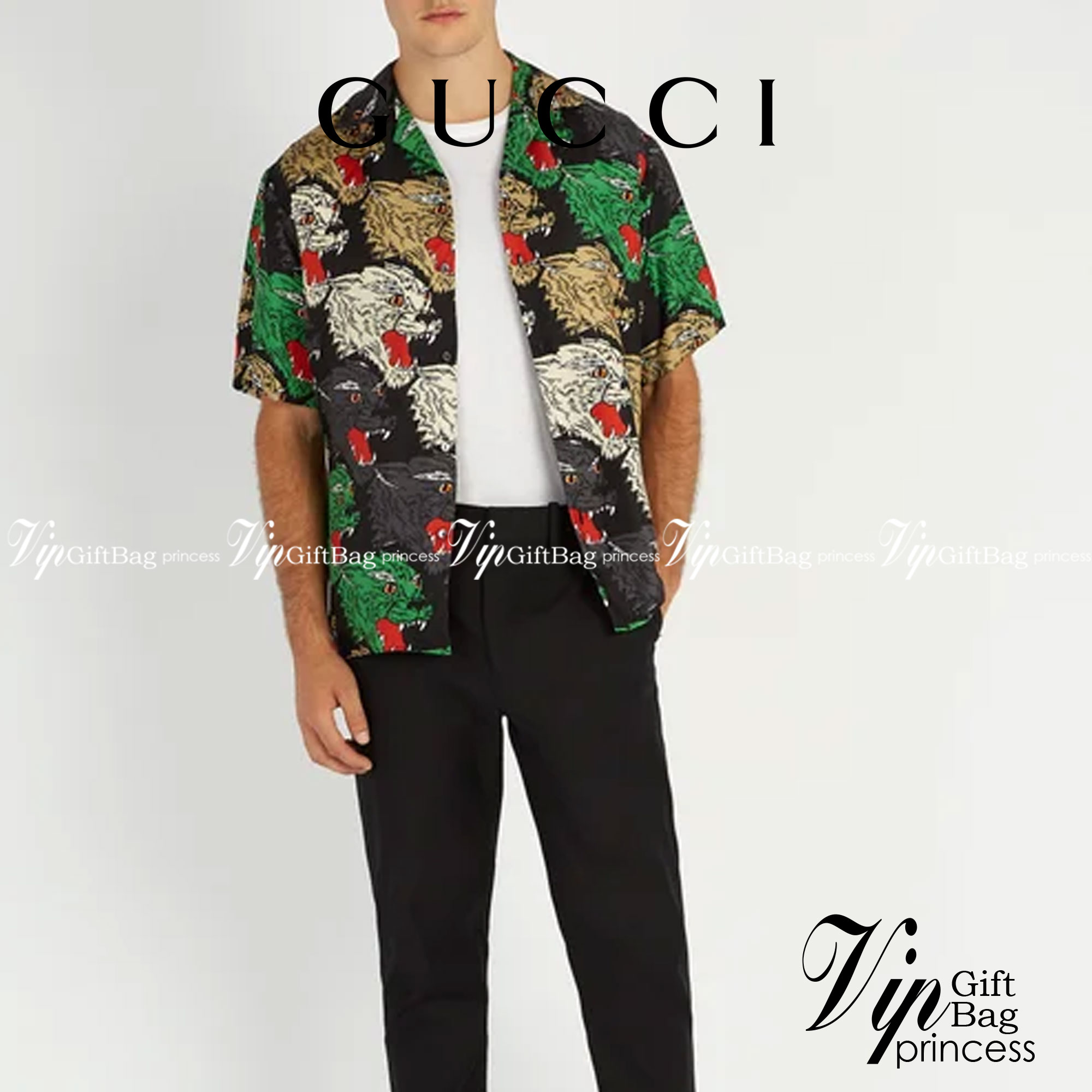 Gucci Panther Face Bowling Shirt in Green / Gucci Men's Shirts / Gucci Shirt งานเกรดออริจินอล พิมพ์ลายคมชัด มีป้ายแท็กที่คอเสื้อทุกตัว พร้อมส่งที่ไทย ภาพสินค้าถ่ายจากงานขายจริง ใช้งานต่างประเทศได้