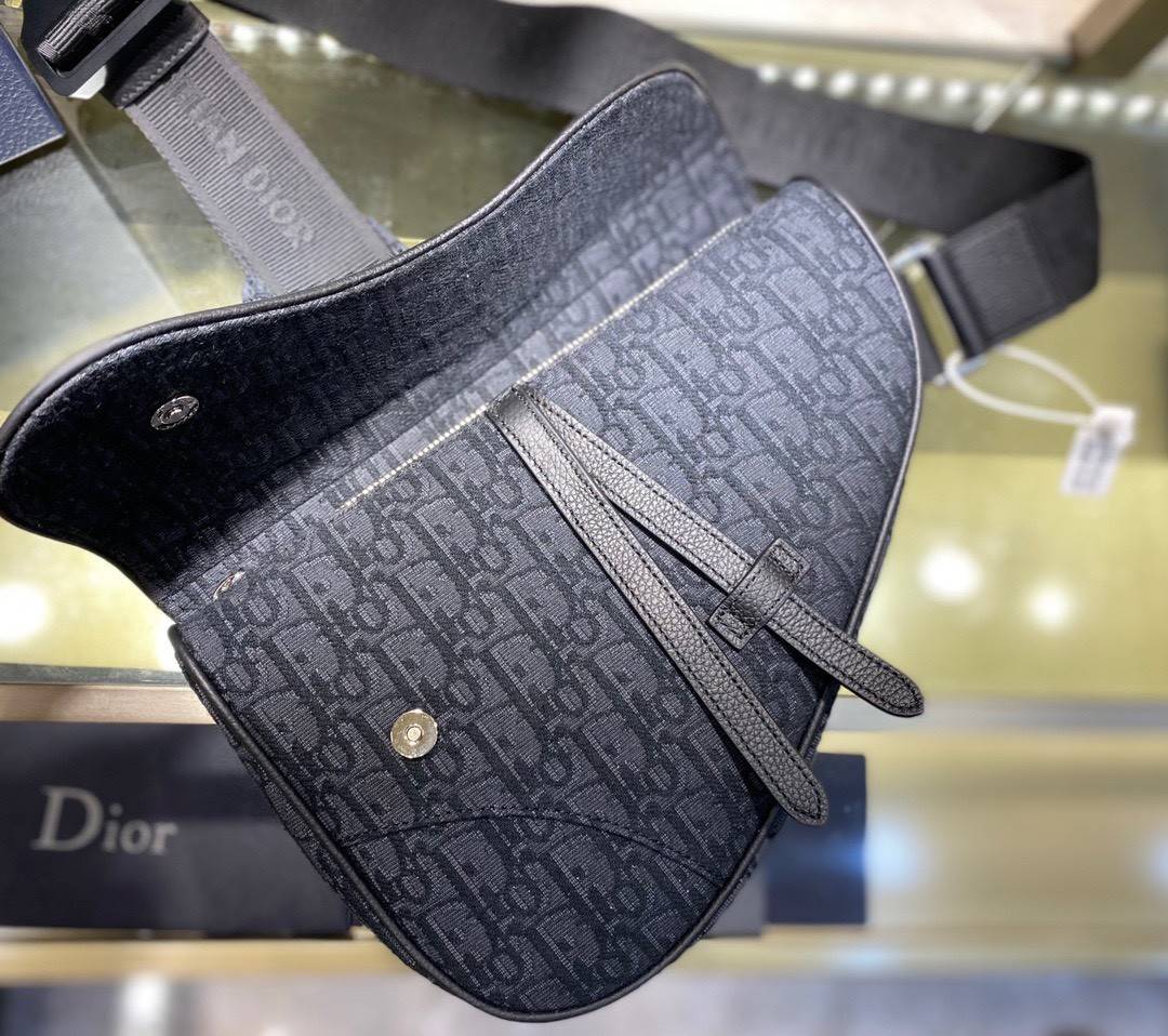 CHRISTIAN DIOR SADDLE BAG Black Dior Oblique Jacquard