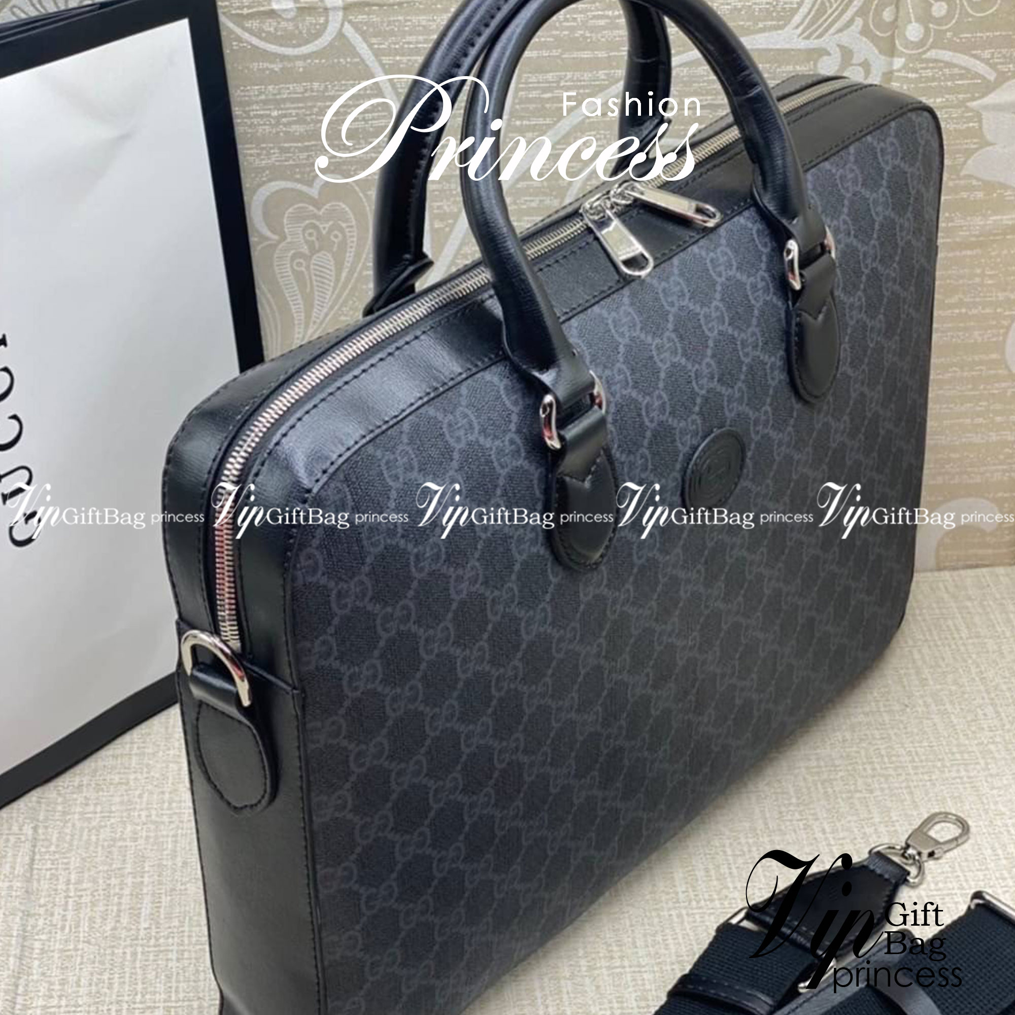 Gucci Supreme Briefcase 40cm GG Supreme work bag / GG laptop bag กระเป๋าสะพายใบใหญ่ ใส่โน้ตบุค/เอกสารได้ พร้อมส่งที่ไทย ภาพสินค้าถ่ายจากงานจริง GG Supreme work bag with Web shoulder strap