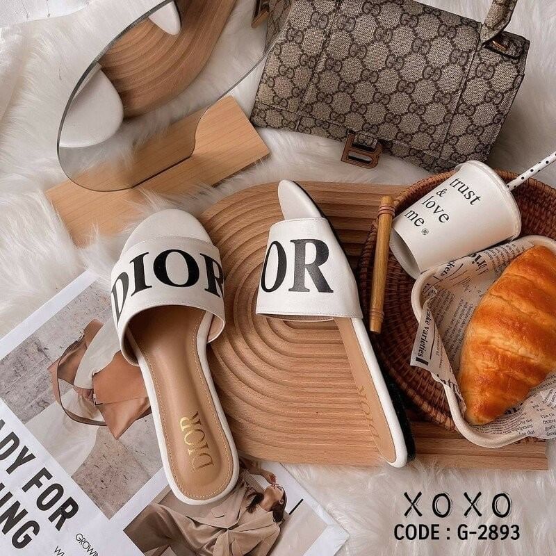 Dior รองเท้าแตะงาน สกรีน แบรนด์ เรียบ หรู แมทส์ชุดง่าย ย้ำหนักเบา วัสดุ หนัง PU