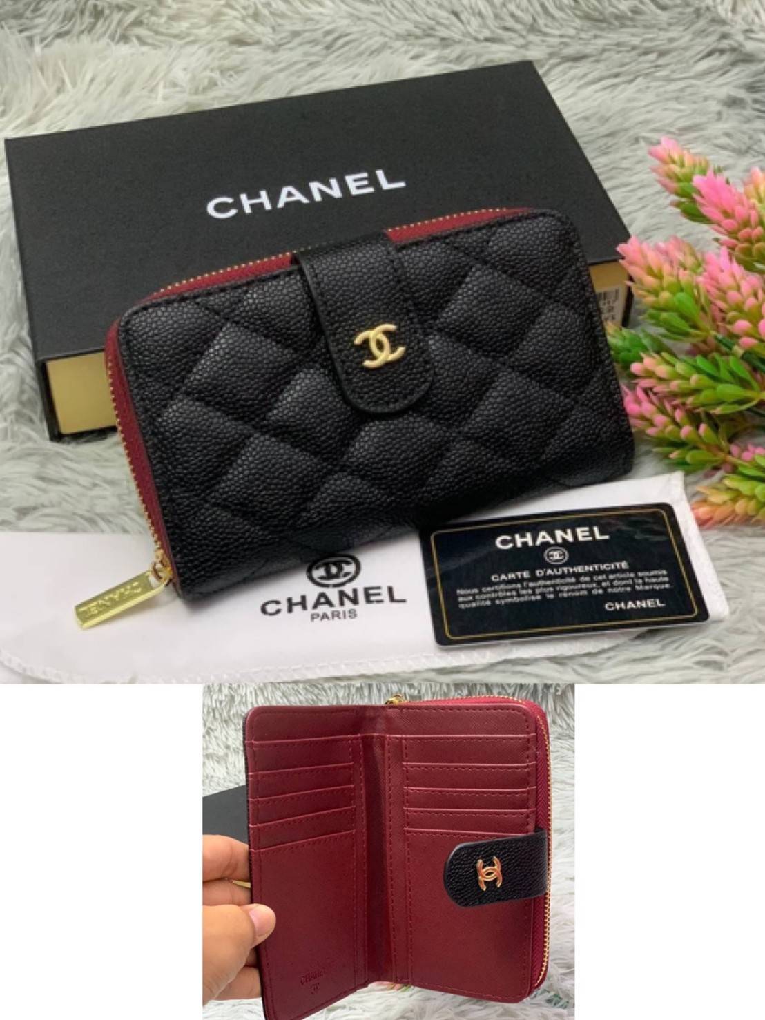 Chanel WALLET 3 ขนาดพร้อมส่ง กระเป๋าสตางค์อเนกประสงค์ หนังคาเวียร์ลายตารางสวยอยู่ทรงอะไหล่ทองหัวซิปปั้มโลโก้ด้านหน้ามีโลโก้สวยเรียบหรูภายในมีช่องซิป , ช่องใส่บัตรหลายช่อง ใส่เหรียญ ใส่บัตรได้เยอะ ตัวจริงสวยน่าใช้มาก เป็นรุ่นที่ขายดีตลอดกาลคลาสสิคไม่มีเอ้า
