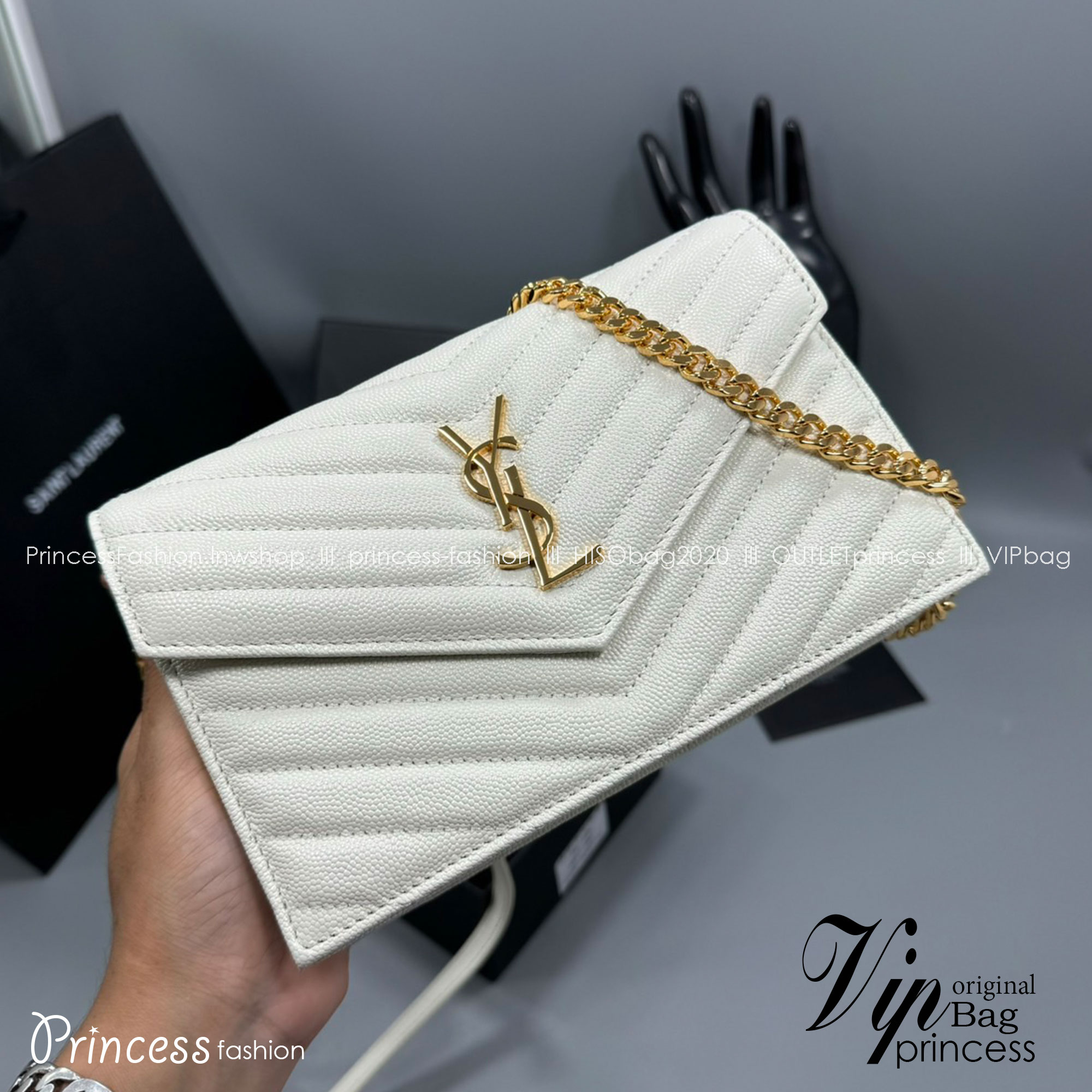 YSL Envelope WOC 7.5 Wallet on chain / YSL Clutch Bag 7.5" กระเป๋าสะพายรุ่นยอดนิยม เกรดหนังคาเวียร์สวยเต็มใบ เกรดออริ 1:1 ใช้งานต่างประเทศได้