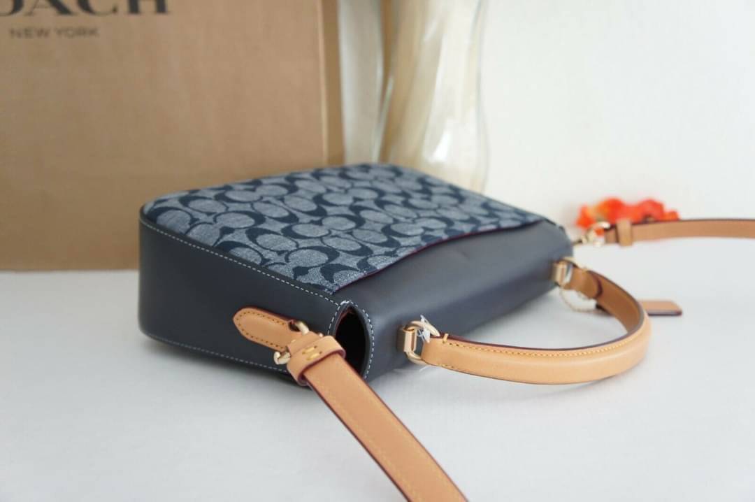 Coach Marlie Top Handle Satchel In Signature Chambray & Canvas Brown Black C1765