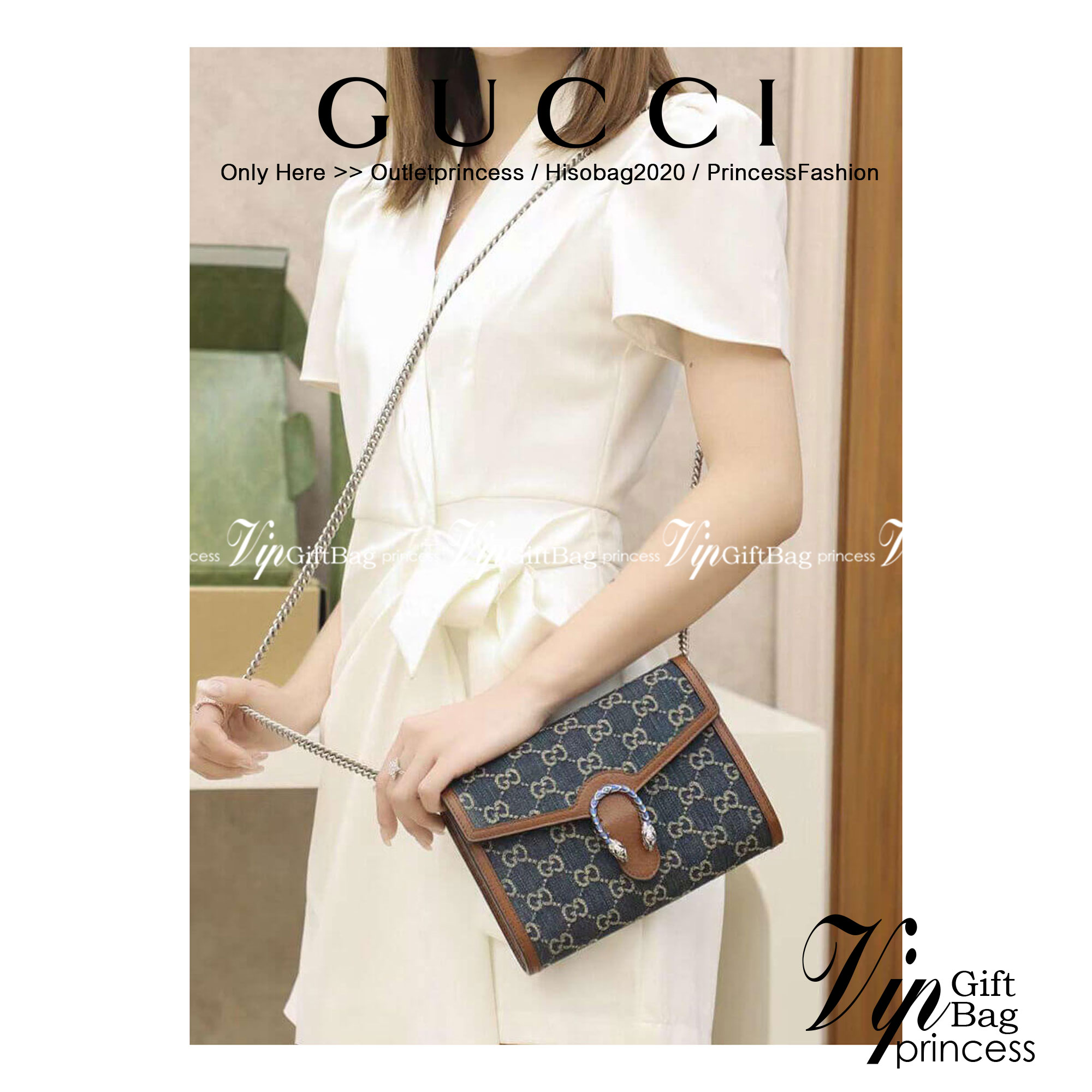 หนังแท้ Gucci Dionysus Mini Chain Bag In GG Jacquard Denim / Gucci Denim Dionysus / Gucci Dionysus Woc พร้อมส่งที่ไทย เกรดเทพออริจินอล กระเป๋าสะพายข้างเดนิมสลับหนังแท้เกรดดีที่สุด เกรดหนังดีที่สุดยิ่งใช้หนังยิ่งสวย โทนสีน่าใช้มากก มาในดีไซน์คลาสสิคเรียบหร