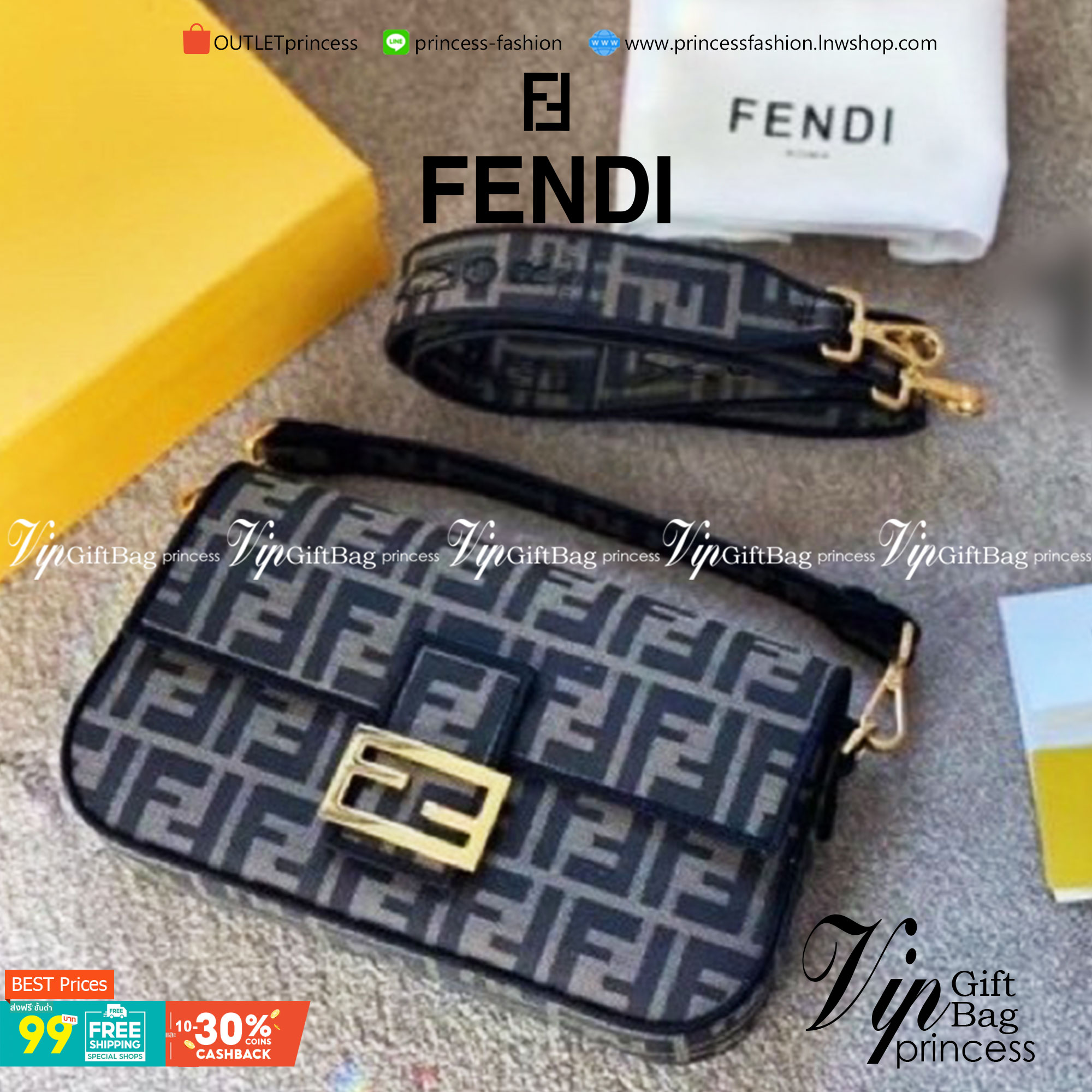 VIP 】FENDI VINTAGE BAGUETTE SHOULDER BAG 2size กระเป๋าสะพายทอลายโมโนแกรม อะไหล่ทองหรูหรา มี 2 ขนาด ทนทาน มาพร้อมสาย 2 แบบ สำหรับคล้องแขน และสายครอสบอดี้ เปิด-ปิดด้วยกระดุมแม่เหล็ก ภายในเป็นช่องโล่ง ใส่โทรศัพท์ พร้อมเสิร์ฟความสวยให้ถึงบ้านจ้า วัสดุผ้าทอลาย