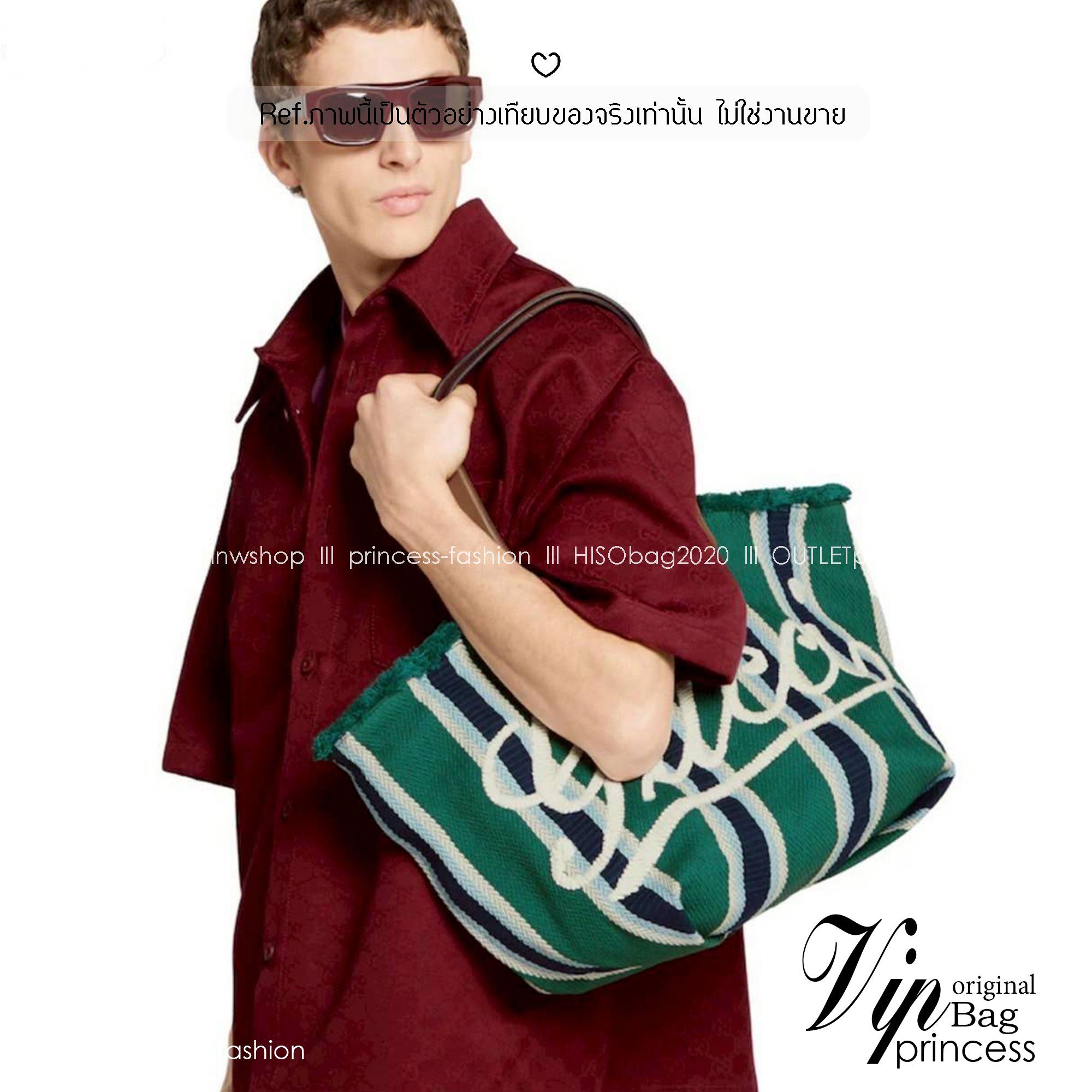 Gucci Embroidered large canvas tote bag Variation multicolor canvas กระเป๋าสะพายทรงโท้ทใบใหญ่ โดดเด่นผ้าแคนวาสฝ้ายลายทางสะดุดตา ตกแต่งด้วยงานปักลาย Gucci ด้านหน้า คอลเลคชั่นฤดูใบไม้ผลิ/ฤดูร้อน 2025