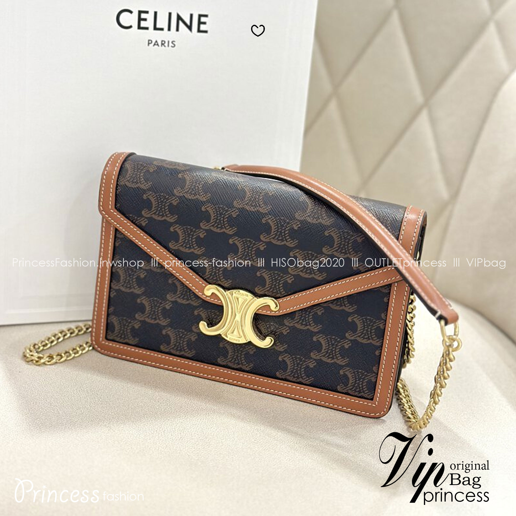 CELINE triomphe margo wallet on chain กระเป๋าสะพายสวยอยู่ทรงตั้งได้ รูปทรงย้อนยุคสไตล์วินเทจลัคชู ดีไซน์เอกลักษณ์ ขนาดกำลังดี