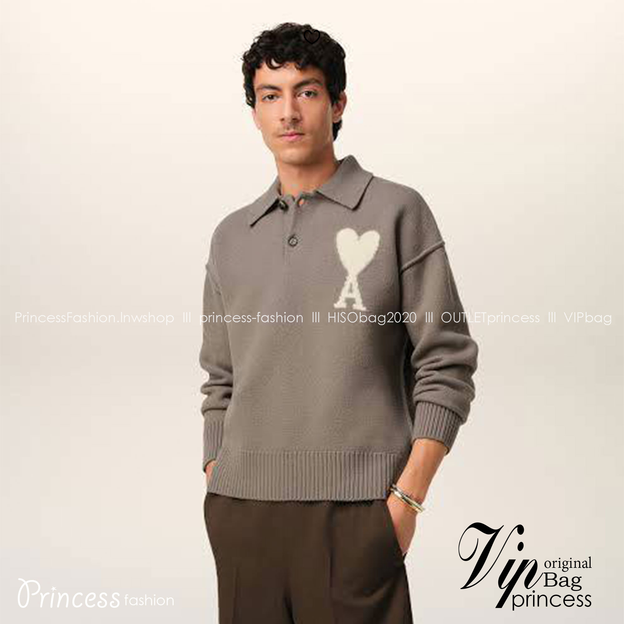 TOP ORI | TAUPE WOOL AMI DE COEUR POLO งานดีสุด สวยถูกใจแน่นอนค่ะ งานแบรนด์เนื้อผ้าอย่างดีงานนำเข้าจากโรงงานเทียบแบรนด์ เกรดท็อปออริจินอล เกรดดีสุด เทียบแท้ พร้อมป้ายแท็ก