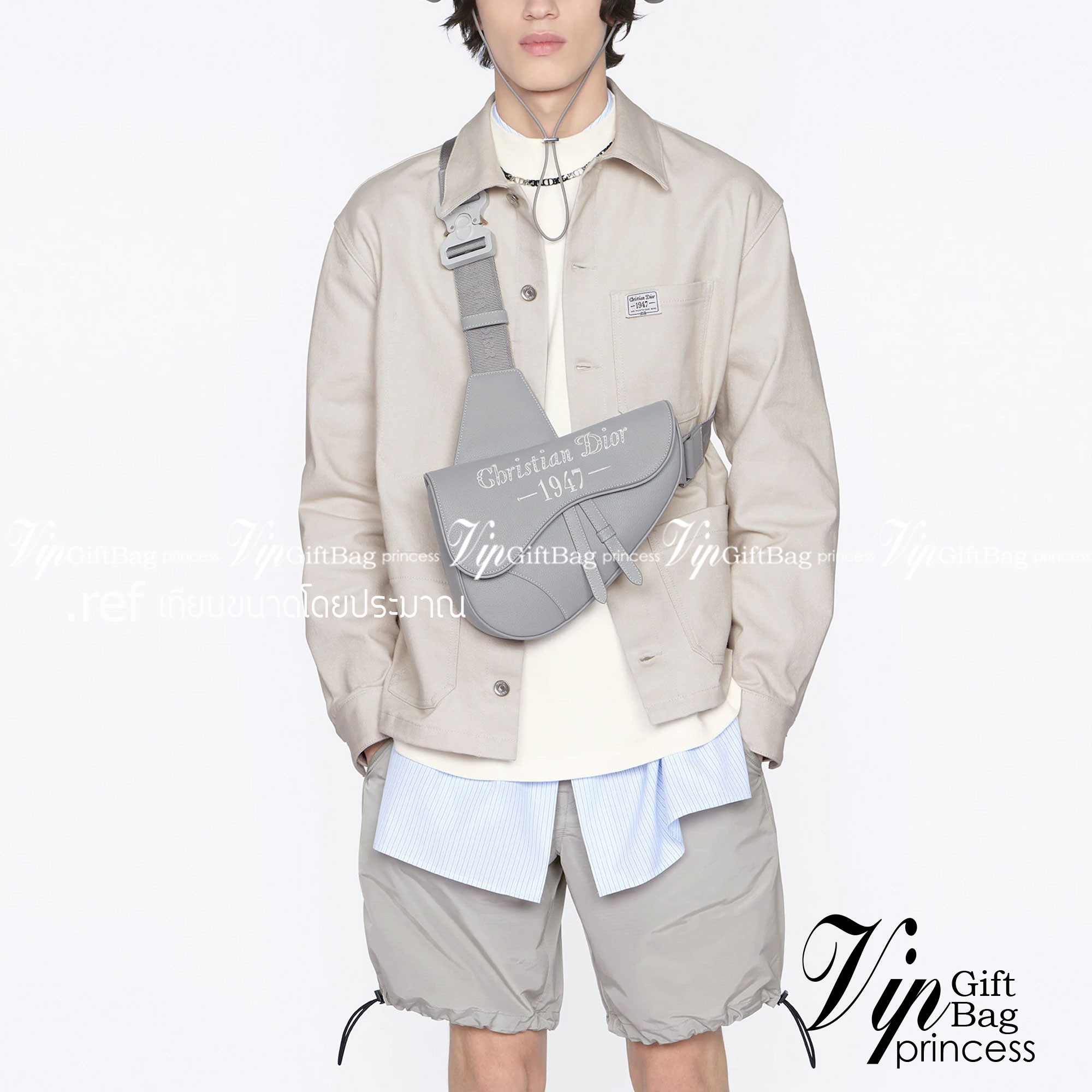 Dior Saddle Atelier bag / DIOR DARK GRAY GRAINED CALFSKIN WITH ATELIER SIGNATURE SADDLE BAG / Dior men saddle bag เกรดเทพออริจินอล หนังแท้ ภาพถ่ายจากสินค้าจริง ใช้งานต่างประเทศได้