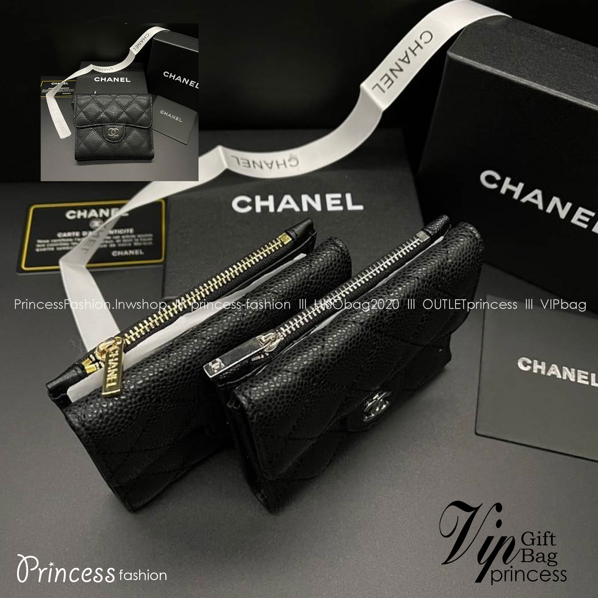 Chanel Wallet Trifold Caviar / Chanel Card Holder Zippy / Chanel Coin Zippy กระเป๋าสตางค์ชาแนลใบสั้น 3 พับ กระเป๋าใส่ธนบัตร บัตร ใส่เหรียญ ภายในตามรูป เกรดออริจินอล ภาพถ่ายจากงานขายจริง ใช้งานต่างประเทศได้