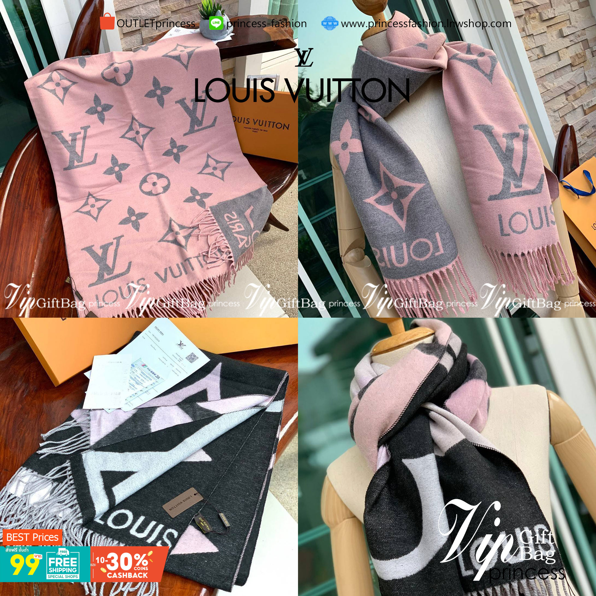Louis Vuitton Women’s Scarves Accessories อีกหนึ่งแบรนด์ดังจากปารีส ด้วยงานพรีเมี่ยมกิ้ฟสีพาสเทล เพื่อส่งมอบความรู้สึกดีๆให้กับคนที่คุณรัก ในรูปแบบผ้าพันคอและผ้าคุมไหล่ผืนใหญ่ให้ความอบอุ่น ถักทอด้วยผ้าcashmere ผ้าเนื้อดี สัมผัสนุ่มมือ ทอลายในตัว สีและลายค