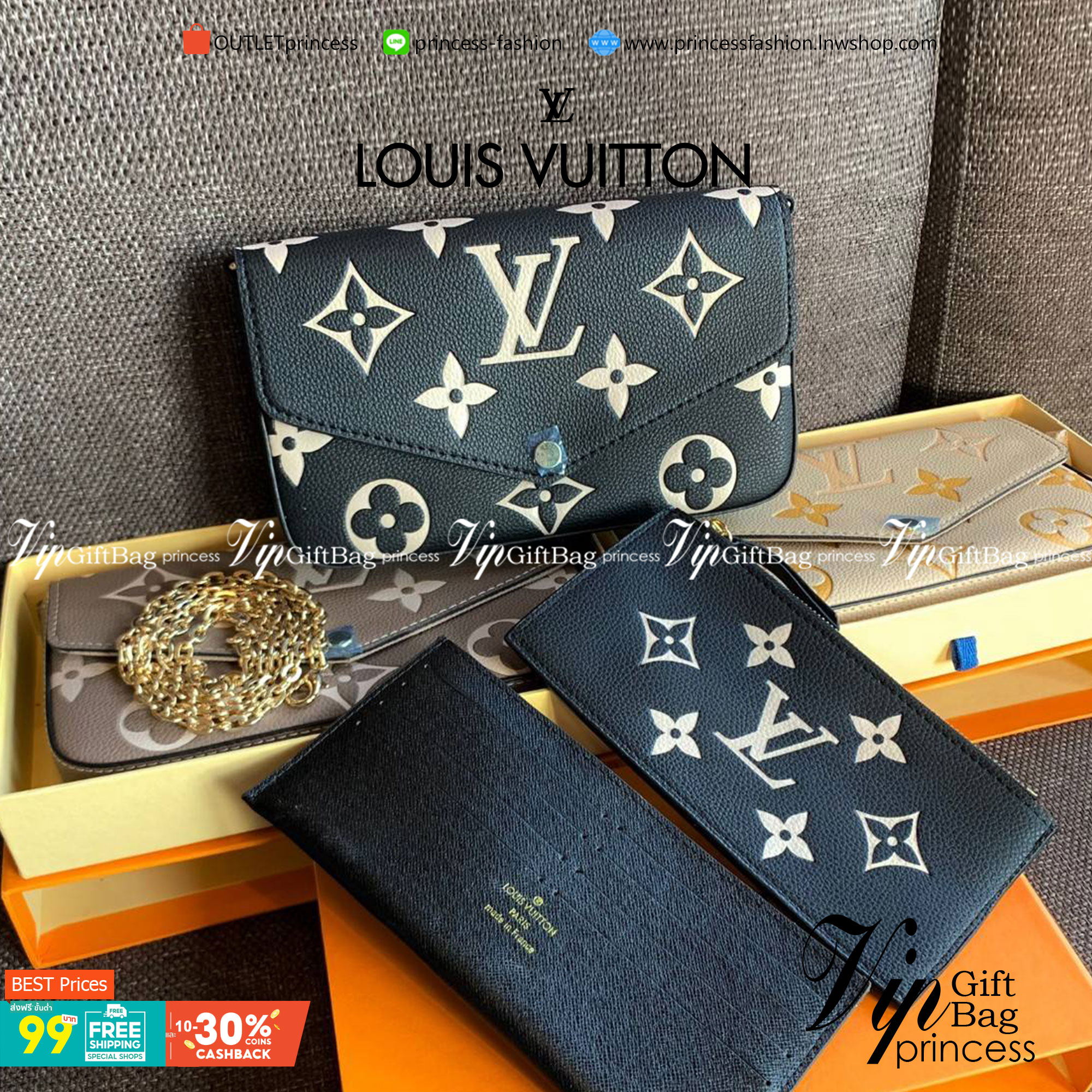 VIP 】Louis Vuitton Pochette Felicie ใบจริงหนังสวยมากๆค่า! ✔️กระเป๋าแบบคลัท มีสายสะพายโซ่มาให้ด้วยค่ะ ✔️หนังแกะสังเคราะห์อย่างดี ลายหนังสวย ปั้มลายแบรนด์ทั้งใบ ✔️รุ่นนี้มาพร้อมกระเป๋าเล็ก สำหรับใส่บัตรได้1ใบ//ใส่ธนบัตรแบบมีซิปรูดอีก1ใบ