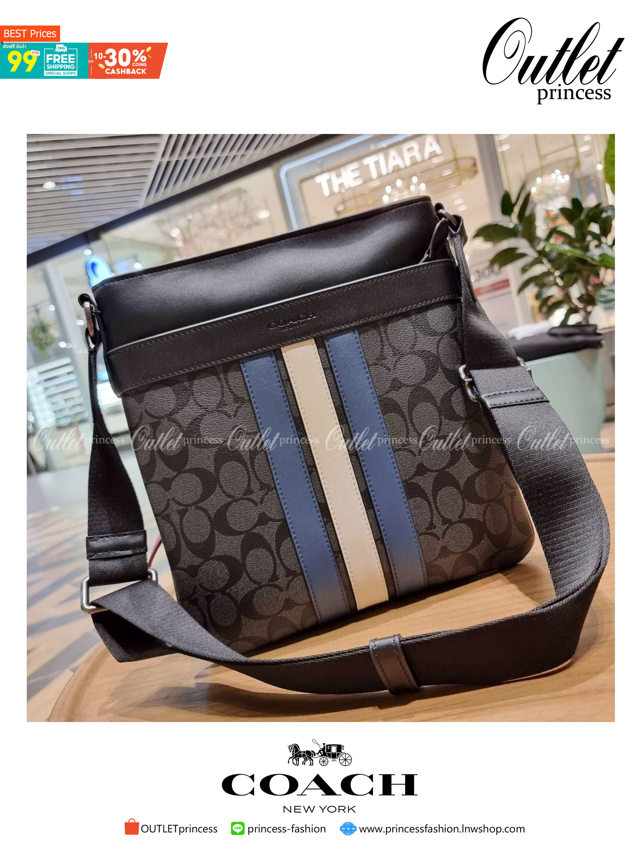 COACH F26068 CHARLES CROSSBODY IN SIGNATURE CANVAS WITH VARSITY STRIPE อีกหนึ่งรุ่นสุดฮิตเอาใจหนุ่มๆ กับดีไซน์แถบสีโดดเด่น กระเป๋าสะพายข้างทรงคลาสสิค ขายดี ไอเท็มทีเด็ด วัสดุหนังแคนวาสเคลือบลายสลับหนังแท้ เปิด-ปิดด้วยซิป และมีช่องแยกแบ่งสัดส่วนด้านหน้ากระ