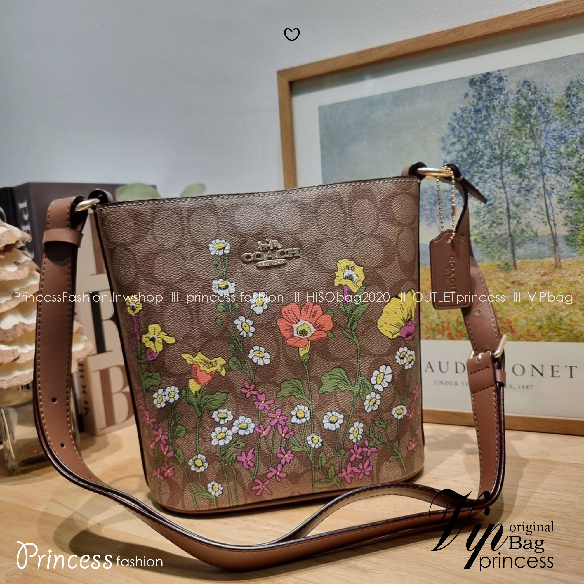COACH CR155 SOPHIE BUCKET BAG IN SIGNATURE CANVAS WITH FLORAL PRINT กระเป๋าทรงบัคเก็ต ที่มีดีไซน์ลวดลายดอกไม้น่ารักน่าใช้ เกรดท็อปออริ 1:1 สลับแท้