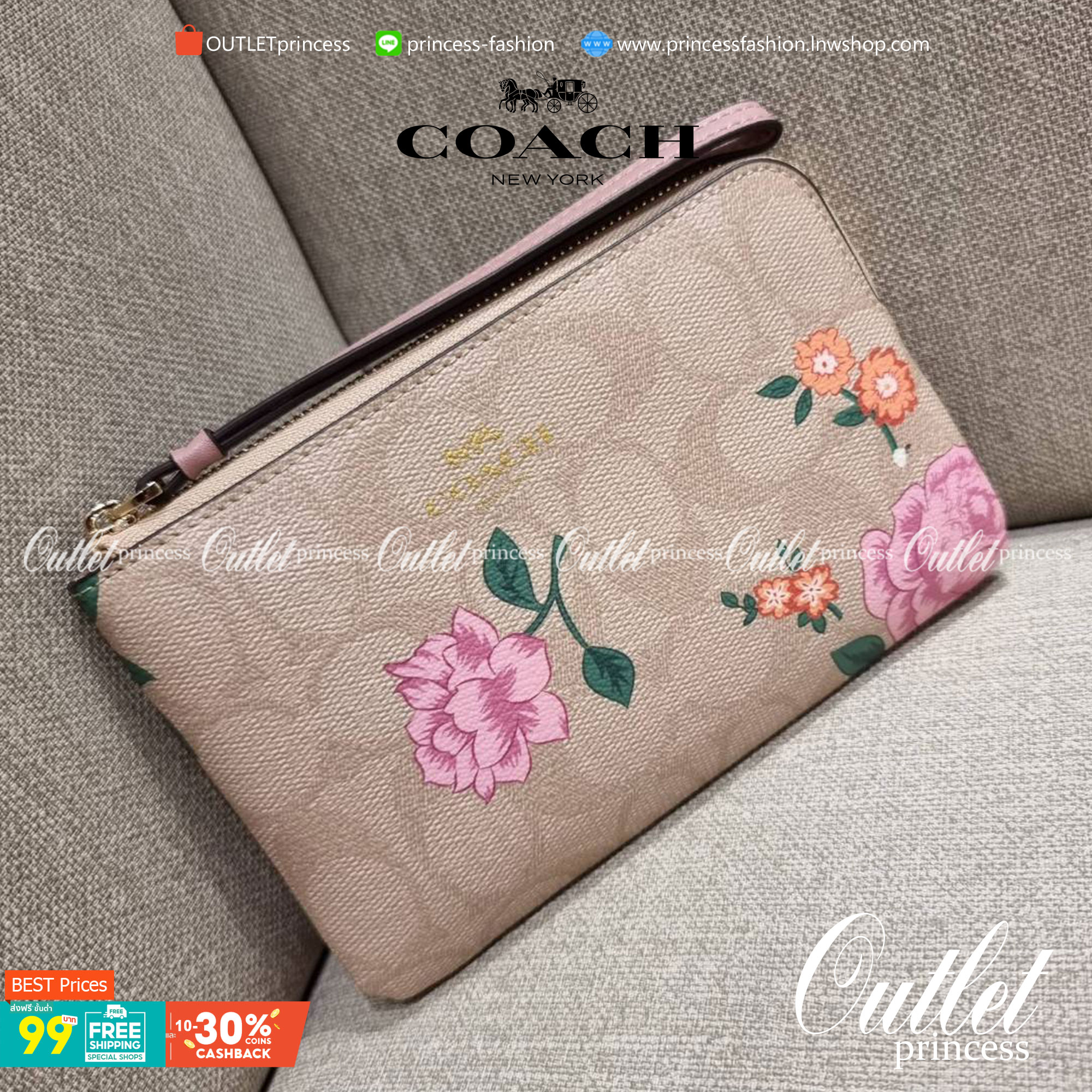 COACH 2972 CORNER ZIP WRISTLET IN SIGNATURE CANVAS WITH BUTTERFLY PRINT มาแล้วจ้า ไอเท็มสุดปัง!! ฮิตไม่เลิก!! พร้อมลวดลายสุดคิ้วท์ น่ารักน่าใช้ขึ้นไปอีก กระเป๋าคล้องมือ ขนาดเหมาะพกพา วัสดุหนังแคนวาส ภายในเป็นช่องโล่ง ใส่ธนบัตร หรือใส่บัตร ใส่เหรียญ ได้หมด