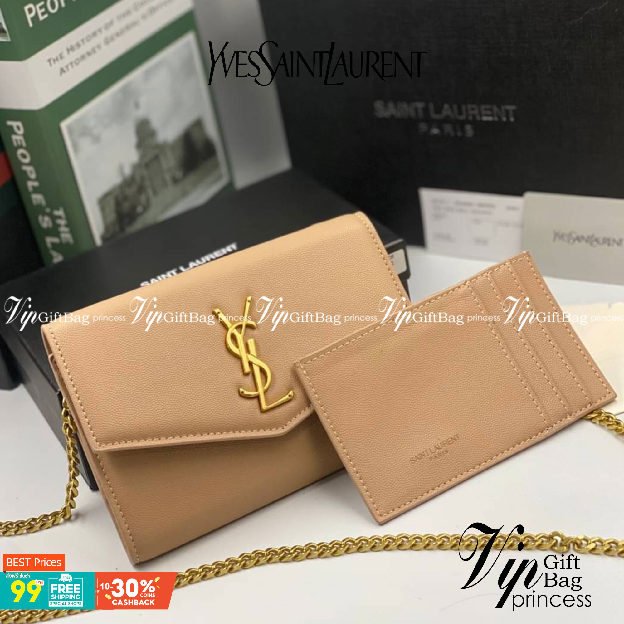 VIP 】หนังแท้ YSL WOC Saint Laurent Envelope Monogram Leather Crossbody Bag หนังคาเวียร์ อะไหล่ทองสุดหรู มาพร้อมใบเล็กใส่บัตรได้ พร้อมส่งที่ไทย
