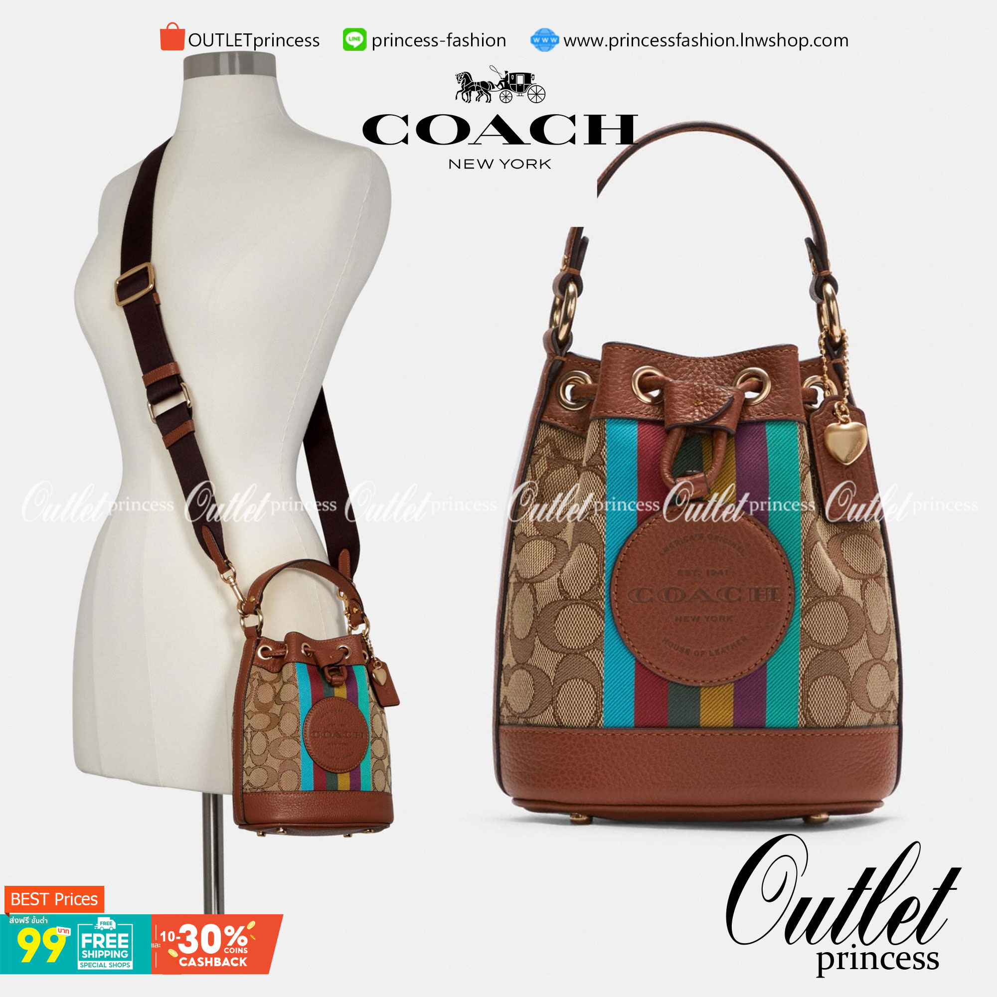 น้องใหม่ล่าสุด สวยเกินต้านเลยค่าา! COACH DEMPSEY DRAWSTRING BUCKET 15 IN SIGNATURE JACQUARD WITH STRIPE 2021 พร้อมส่งที่ไทย ออกใหม่ล่าสุด ห้ามพลาดค่า! กระเป๋าทรงขนมจีบ วัสดุJacquard+หนังแท้ ตัเแทบสีตรงกลาง เพิ่มสีสันเข้ามาได้ลงตัวสวยงามมากๆค่ะ