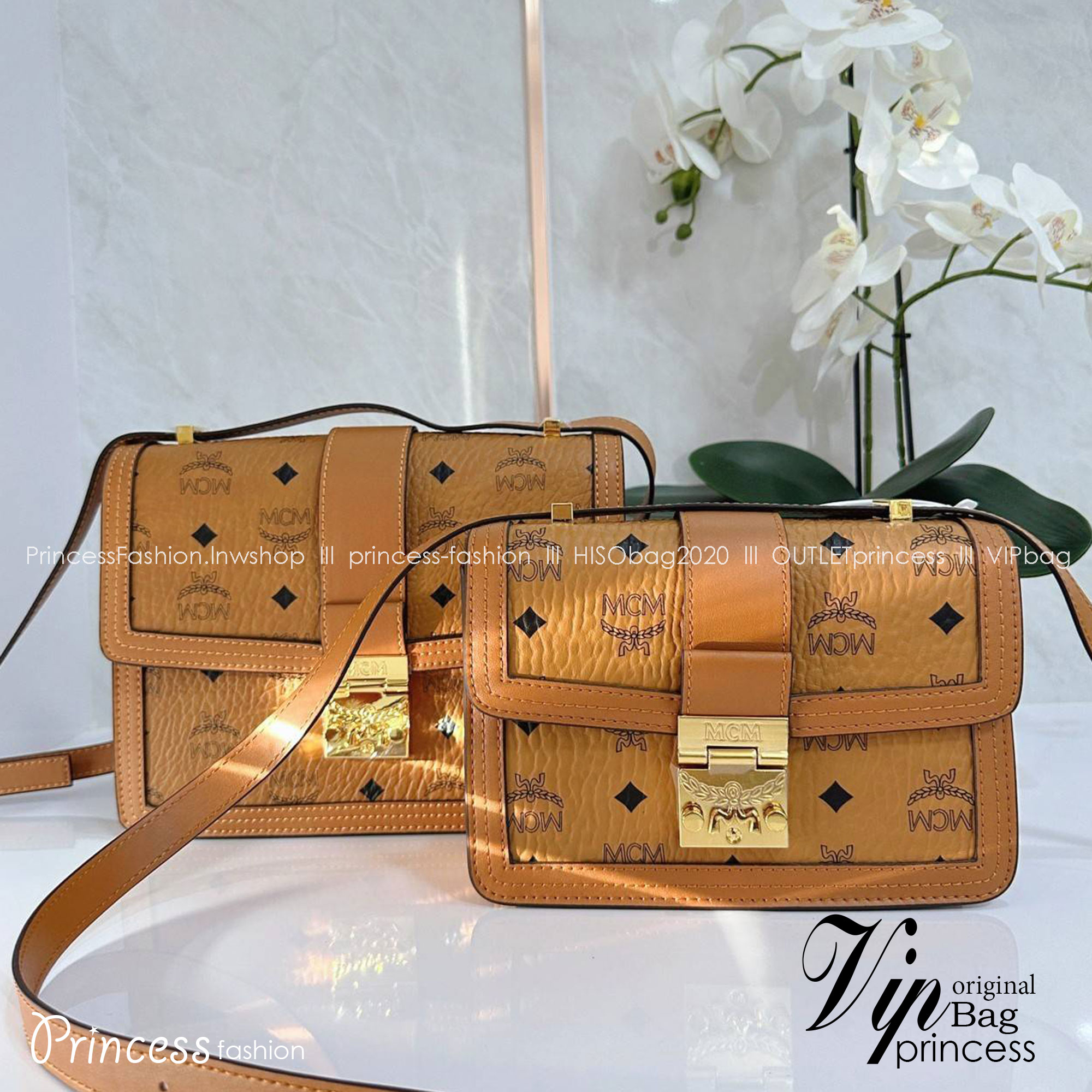 M.C.M SMALL NEW TRACY SHOULDER BAG IN VISETOS กระเป๋าสะพายสไตล์เทรซี่ ปรับโฉมให้ใช้งานได้ง่ายขึ้น เกรดออริ สลับแท้ 1:1 ใช้งานต่างประเทศได้