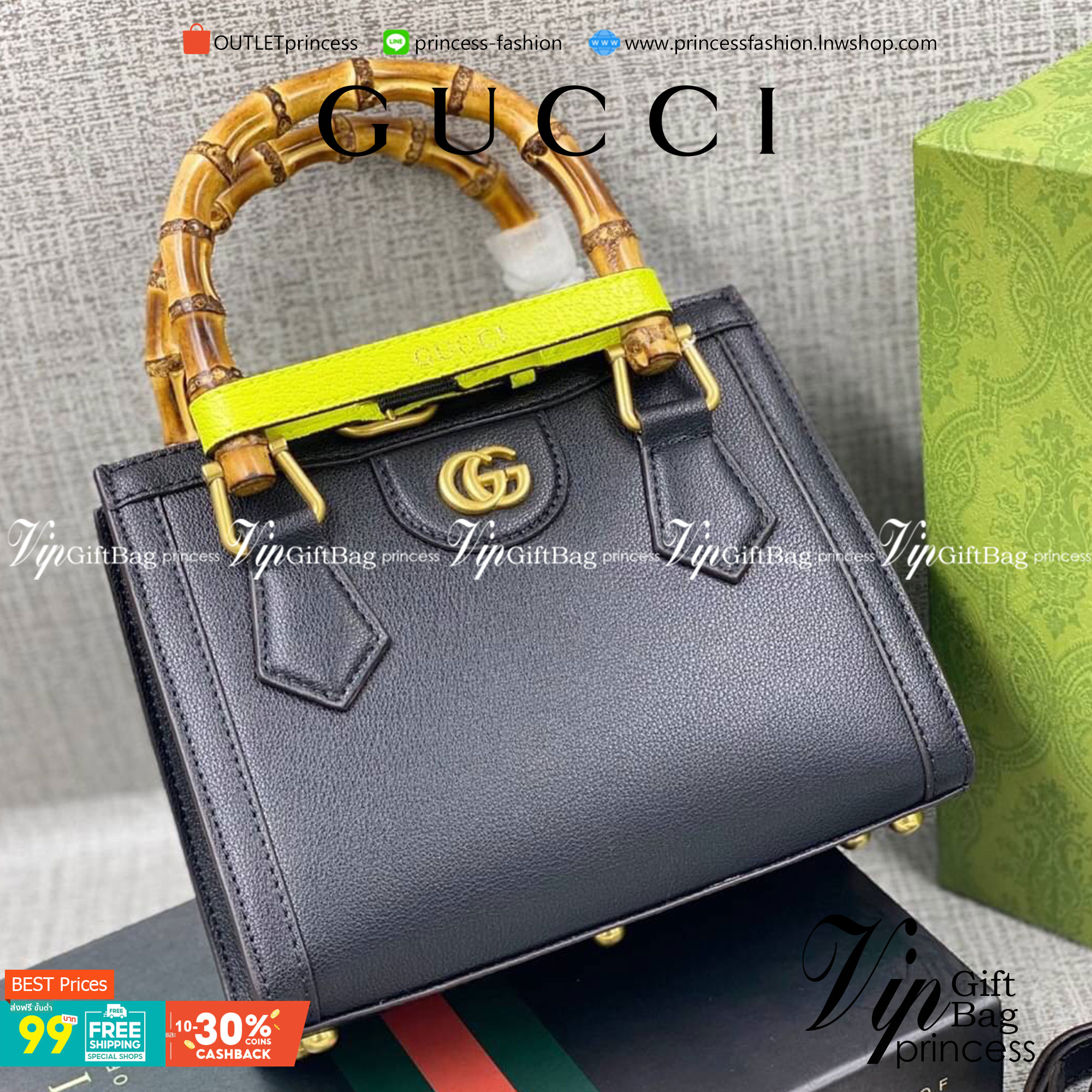 VIP GIFT 】หนังแท้ GUCCI Diana mini tote bag กระเป๋างานหูไม้ไผ่สุดคลาสสิก ดีไซน์มาใหม่พร้อมเข็ดขัดหนังสีสะท้อนแสงประดับตรงหูกระเป๋า ขนาดมินิกำลังน่ารักเลยค่ะ วัสดุหนังแท้ อะไหล่ทอง งานสวยตั้งอยู่ทรง มีสายสะพายยาว 1เส้น สามารถปรับระดับได้-ถอดได้ งานเก๋ไก๋ที