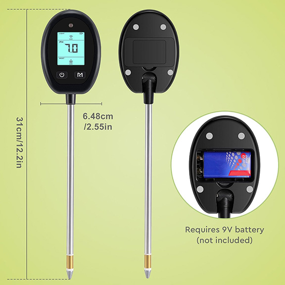 Moistenland เครื่องวัดดินแบบดิจิตอล 6-in-1 สำหรับวัดแสง/ความชื้นดิน/อุณหภูมิ/ค่า pH/ธาตุอาหารในดิน สำหรับพืชสวน ไร่นา