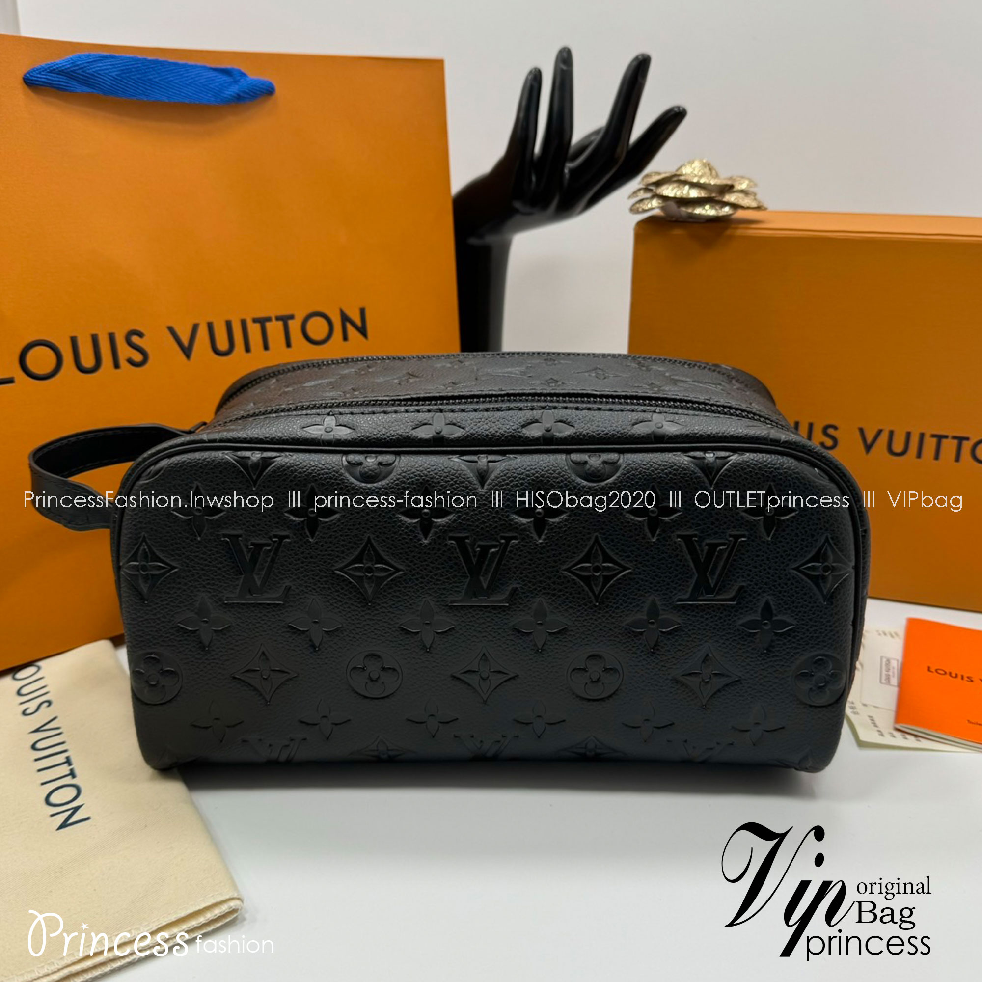 LV Clutch LV Dopp Kit Toilet Pouch Monogram / Damier Graphite Canvas กระเป๋าถือทรงพอชหรือคลัช เกรดออริ ท็อป 1:1 เกรดดีสุด แคนวาสแท้สวย ใช้งานต่างประเทศได้