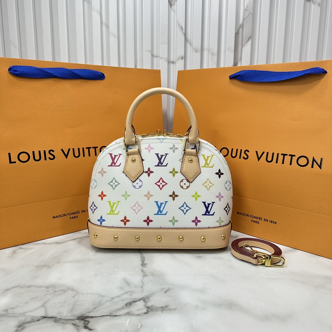 ORI หนังแท้ | LV x TM Alma BB Multicolored Monogram Keybell กระเป๋าสะพายทรงอัลม่าที่ใครเห็นต้องเป็นหลงรัก คอลใหม่ดีไซน์เฉดสีสันสดใส
