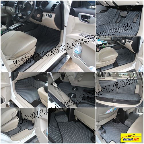 พรมปูพื้นรถยนต์ Pajero sport 208-2014ลายกระดุม สีเทาขอบดำ เต็มคัน