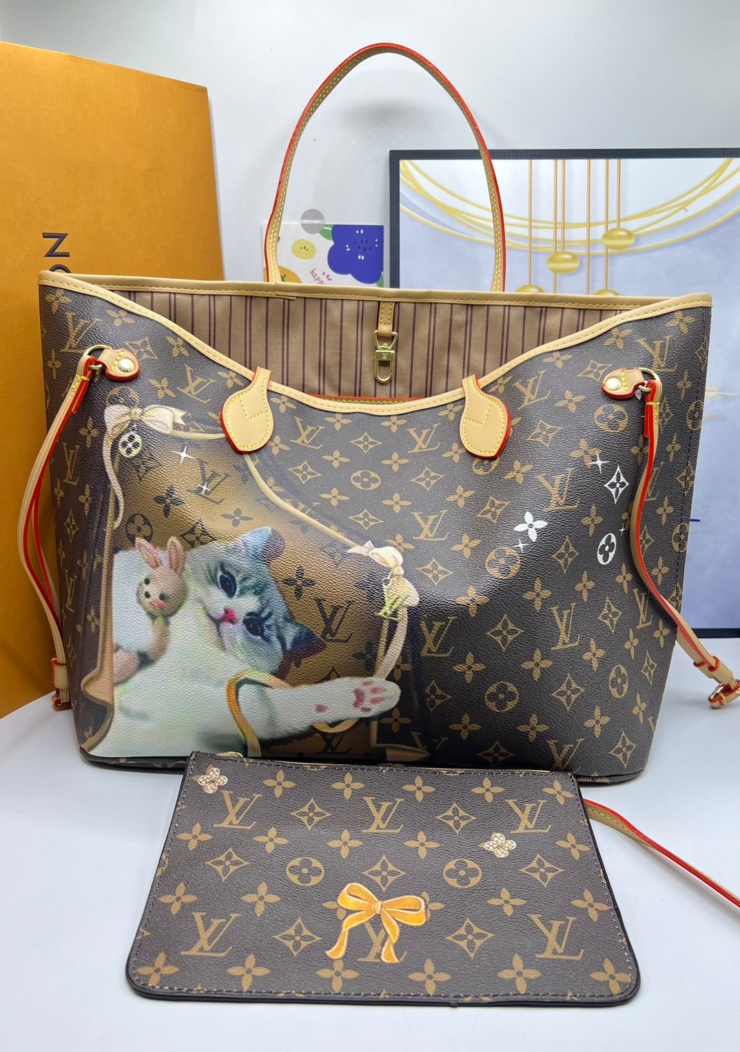 LV Neverfull MM Tote With Puppies 32cm / LV Shopping Bag พร้อมส่งที่ไทย **สินค้าเกรดออริจินอล 1:1 สลับแท้ ใช้งานต่างประเทศได้ งานสวยตามรูป ภาพถ่ายจากงานขายจริง