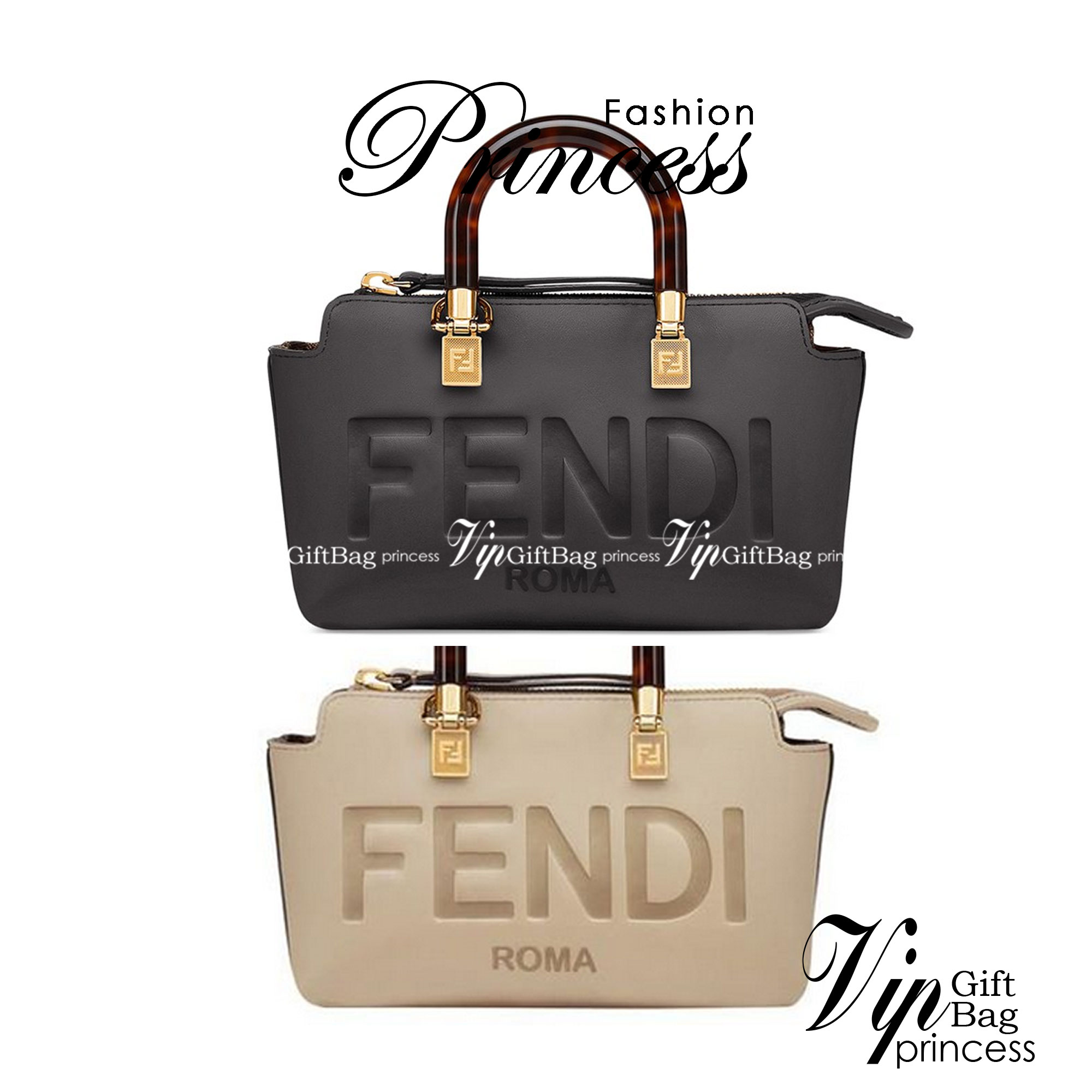 FENDI By The Way Mini Bag พร้อมส่งที่ไทย ภาพถ่ายจากงานขายจริง Iconic mini By The Way Boston bag made FENDI ROMA lettering and rigid tortoiseshell-effect plexiglass handles.