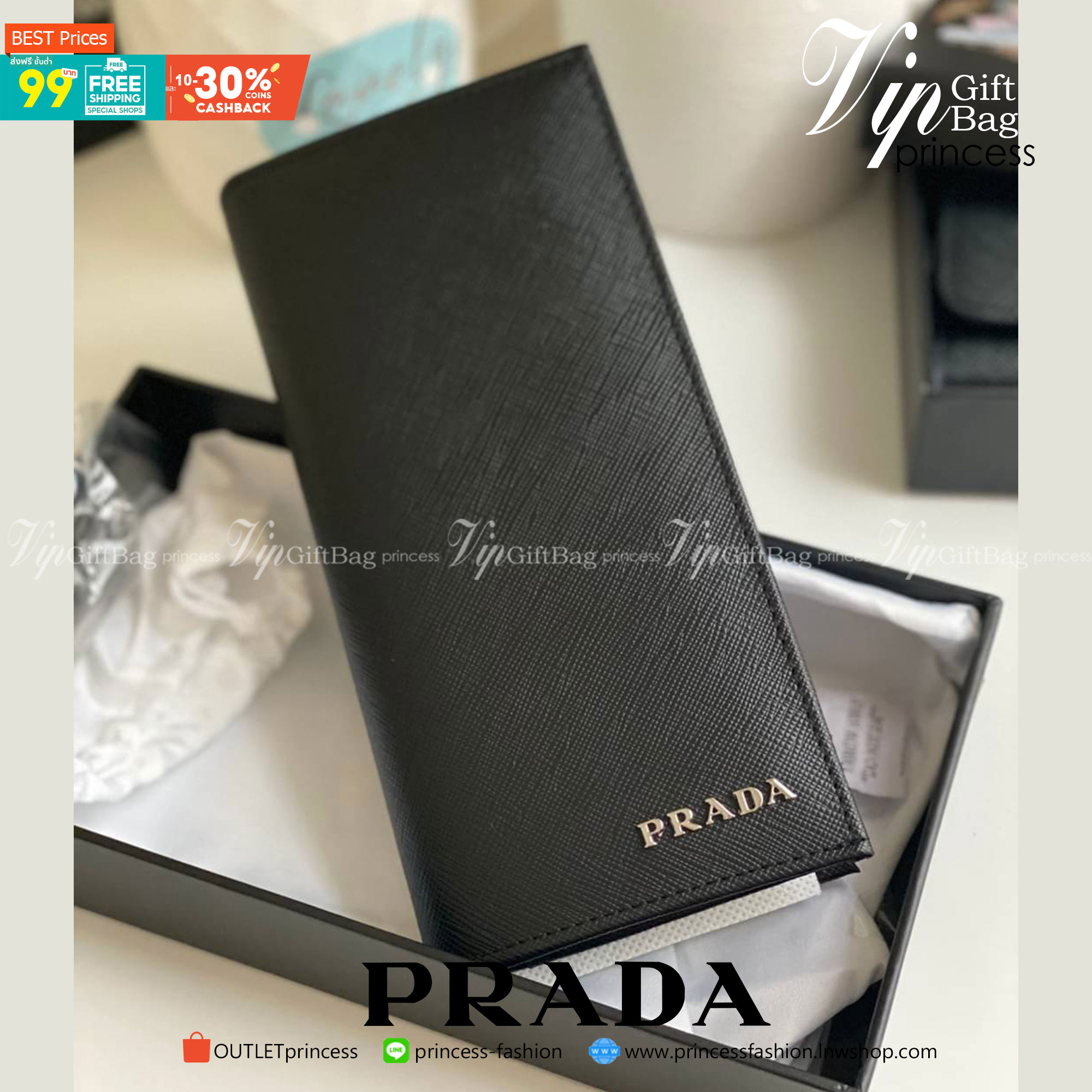 พรีเมี่ยมกิ๊ฟแท้ 100% 】PRADA Saffiano Document Holder Wallet กระเป๋าสตางค์ใบยาว ใช้ได้ทั้งหญิงชาย