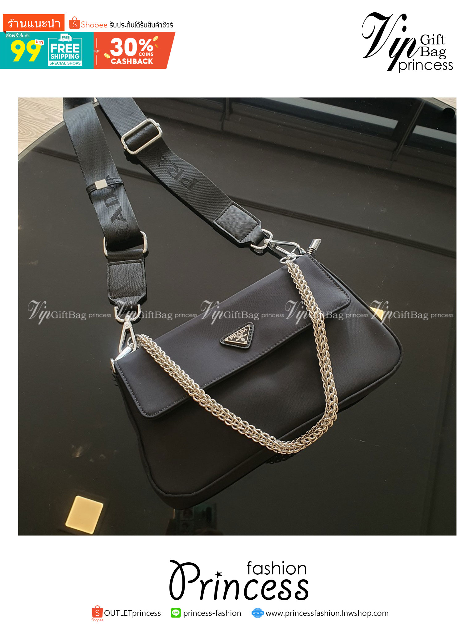 Prada nylon crossbody bag พร้อมส่งรุ่นใหม่ New Arrival จากแบรนด์ Prada ทรง shoulder bag ทรงยอดฮิตของคุณผู้หญิงเลยค่ะ มาพร้อม2สาย สายสปอร์ตและสายโซ่ วัสดุทำจากผ้าNylon อย่างหนา กันน้ำได้คะ
