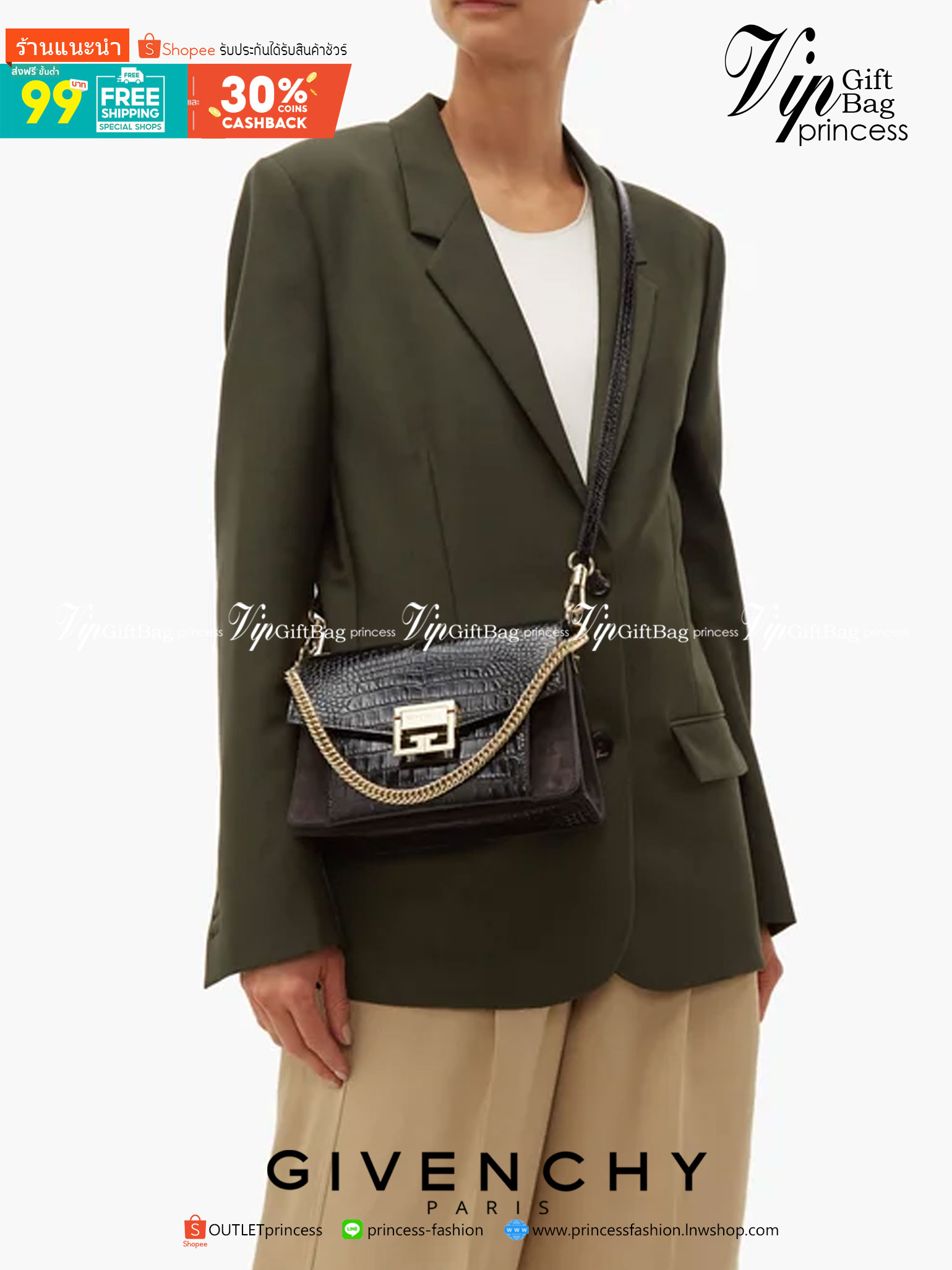 GIVENCHY GV3 CROCODILE-EFFECT SHOULDER BAG กระเป๋าสะพายหนังลายจระเข้ เปิดหน้าอะไหล่ทอง สวยหรูดูแพงตามแบบฉบับแบรนด์ งานจริงสวยจริงจังมากกก ไม่พูดเยอะ ควรมีค่าา!!!