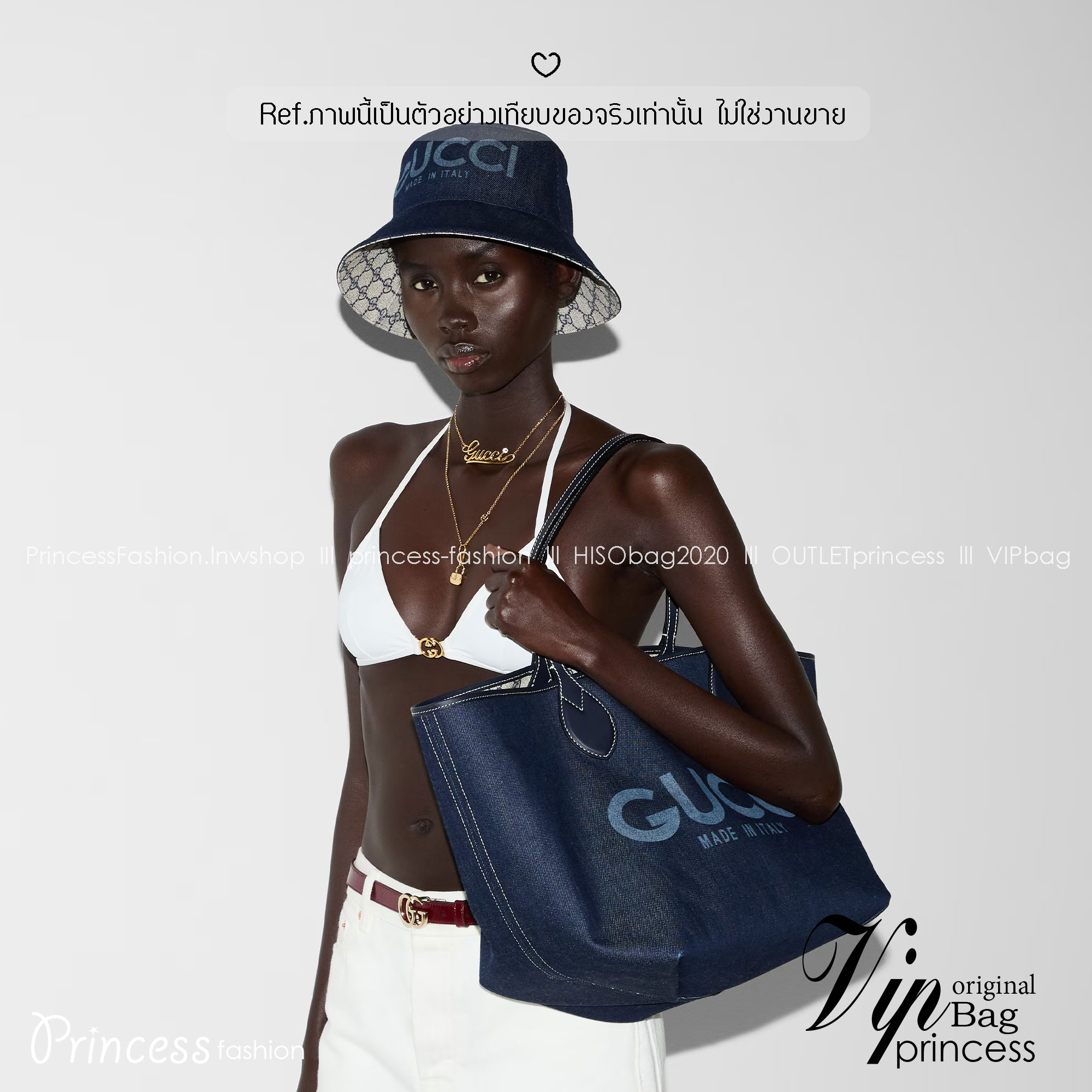 GUCCI Totissima reversible tote bag กระเป๋าสะพายทรงโท้ทเดนิม ใหม่ล่าสุด กลับด้านใช้ได้ 2 ด้านสวยเริ่ดมากๆ ด้านเดนิมสีเข้มพิมพ์ชื่อแบรนด์สวยโดดเด่น อีกด้านลายโมโนแกรมเต็มใบ ปรับใช้งานได้ไม่มีเบื่อ
