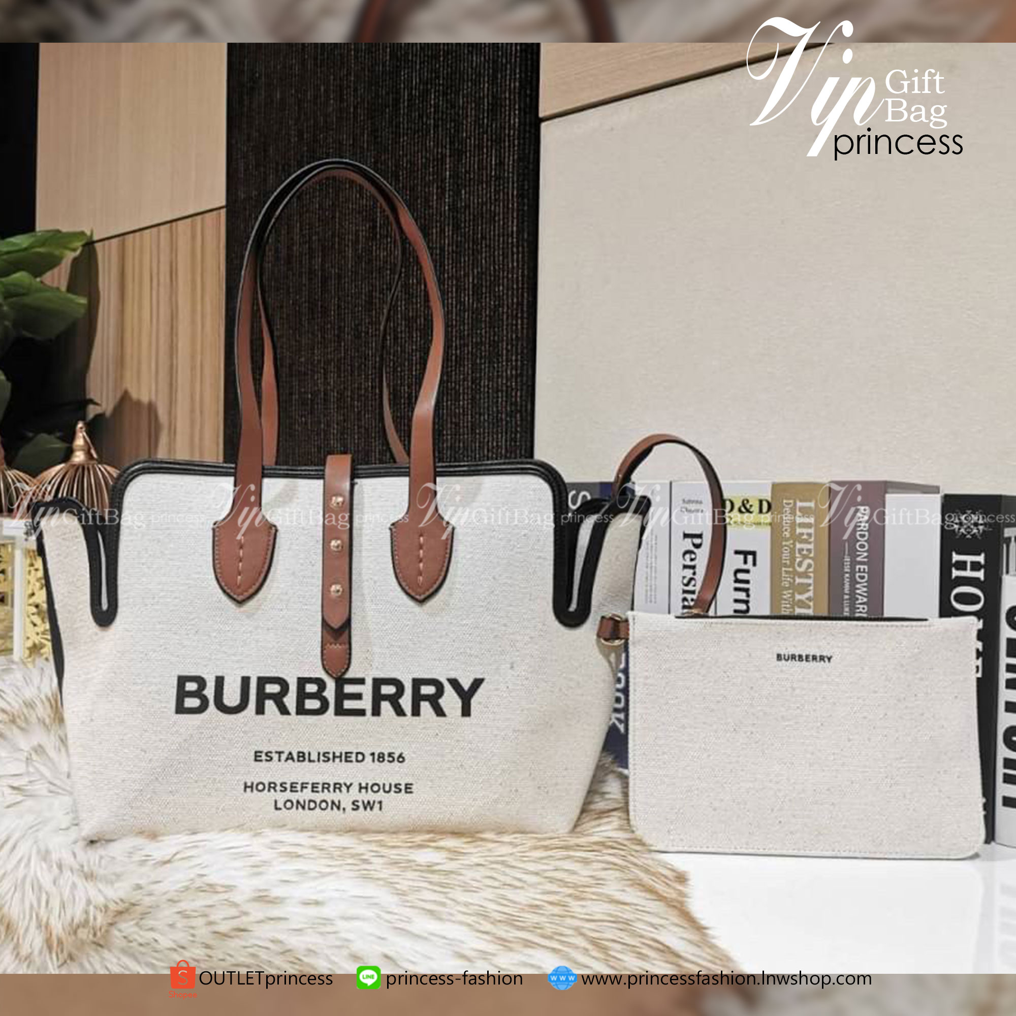 BURBERRY FRAGRANCES TOTE BAG WITH CLUTCH VIP / BURBERRY LARGE LONDON TOTE BAG