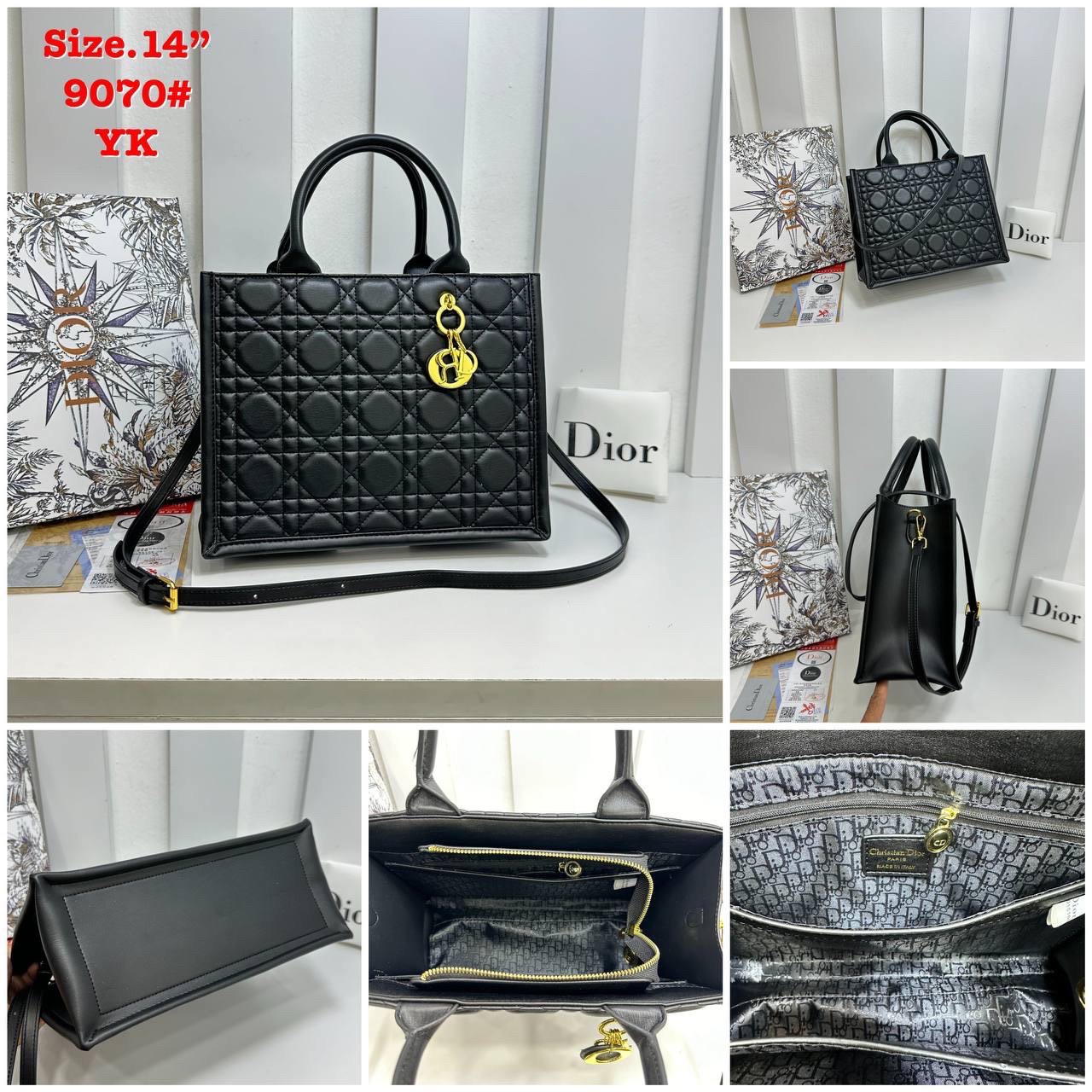 DIOR Medium Book Tote Powder Macrocannage Leather 14" กระเป๋าทรงโท้ท แก่นแท้ของความงามรูปลักษณ์ทันสมัย สง่างามเหนือกาลเวลา เกรดไฮเอน 1:1