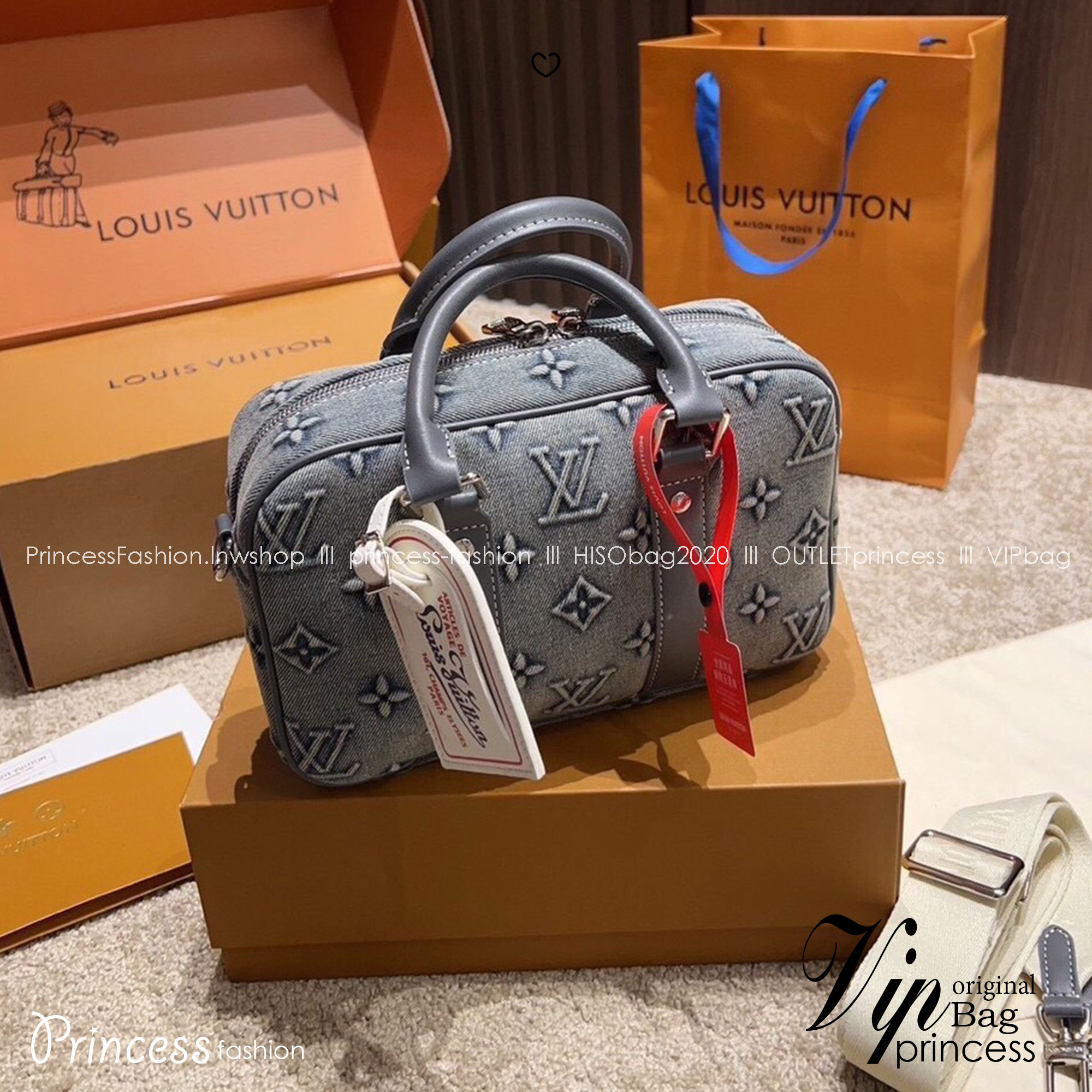 LV Denim Camera Box Bag กระเป๋าสะพายทรงกล่อง งานเดนิมฟอก คอลใหม่สุดคลาสสิก สวยเท่ห์มาก ปั้มลายโมโนแกรมนูนสวยโด่ดเด่น