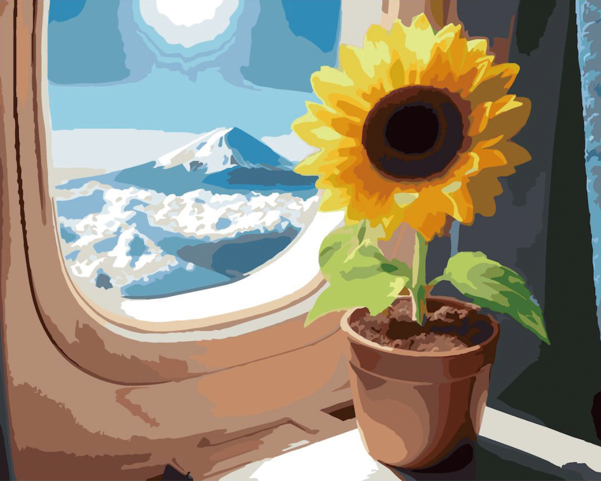 RCG002 ภาพระบายสีตามตัวเลข "กระถางทานตะวันกลางฟ้า"