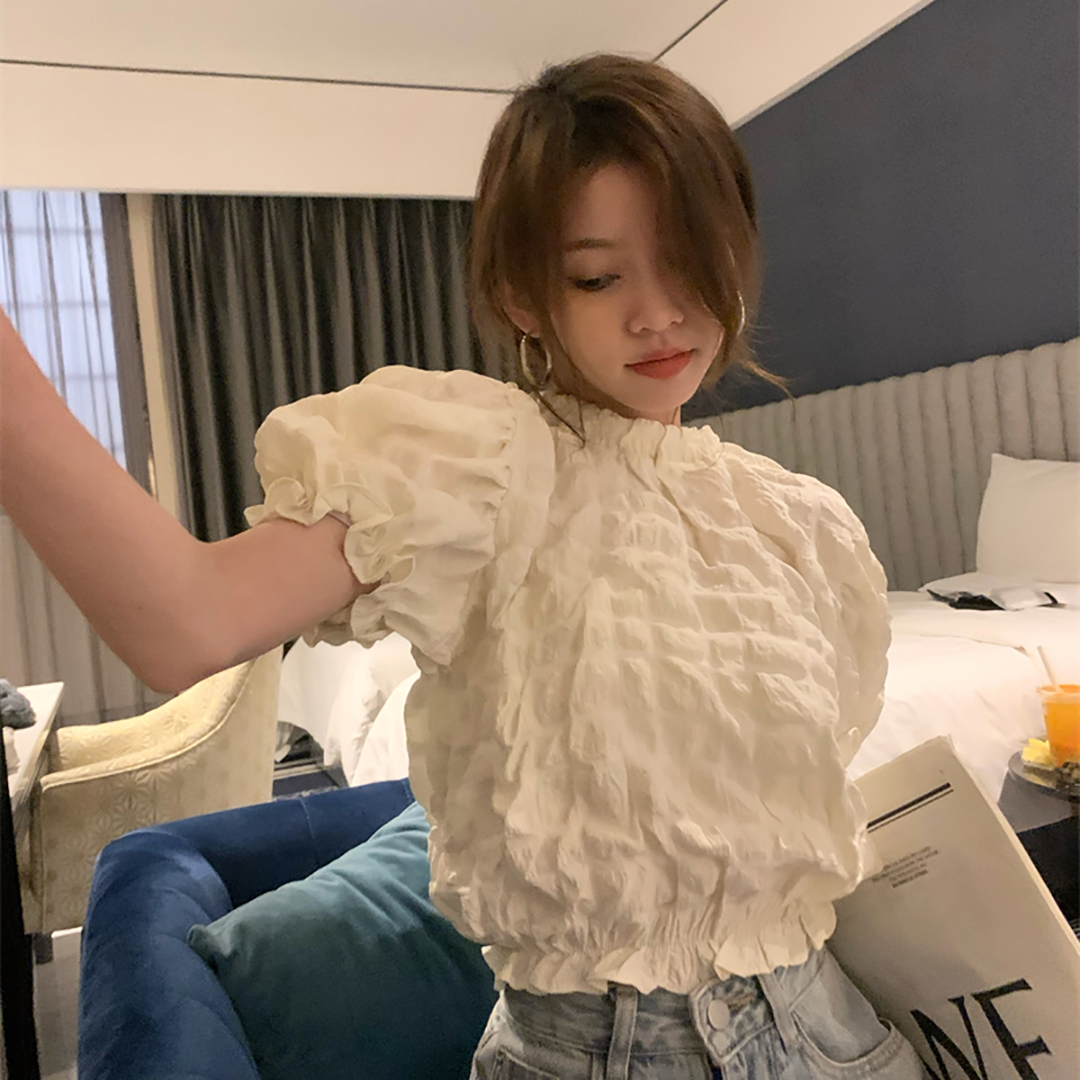 พร้อมส่ง 🥐 Cloud Blouse เสื้อสีขาวแต่งผ้าแบบปุยเมฆ (IN37357)