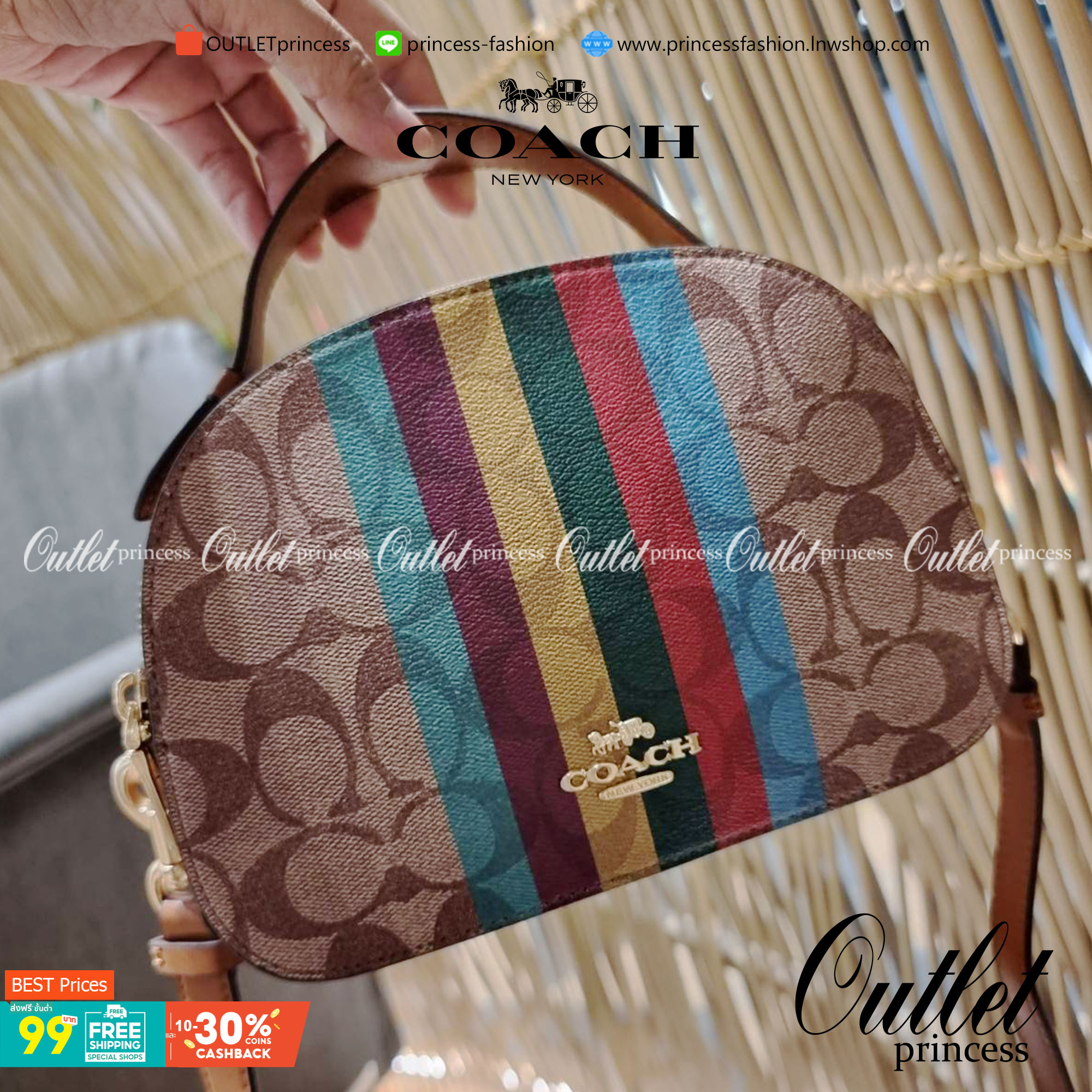 COACH C5642 SERENA SATCHEL IN SIGNATURE CANVAS WITH STRIPE ดีไซน์ stripe ที่แสนจะโดดเด่น กับคอลเลคชั่นยอดฮิต ที่ sold out ไปแล้วในหลายประเทศ!! กระเป๋าสะพายข้างทรงสวย ลุคผู้ดี วัสดุหนังแคนวาสสลับหนังแท้ เปิด-ปิดด้วยซิป 2 ช่องหลัก ภายในเป็นช่องโล่ง เก็บของไ