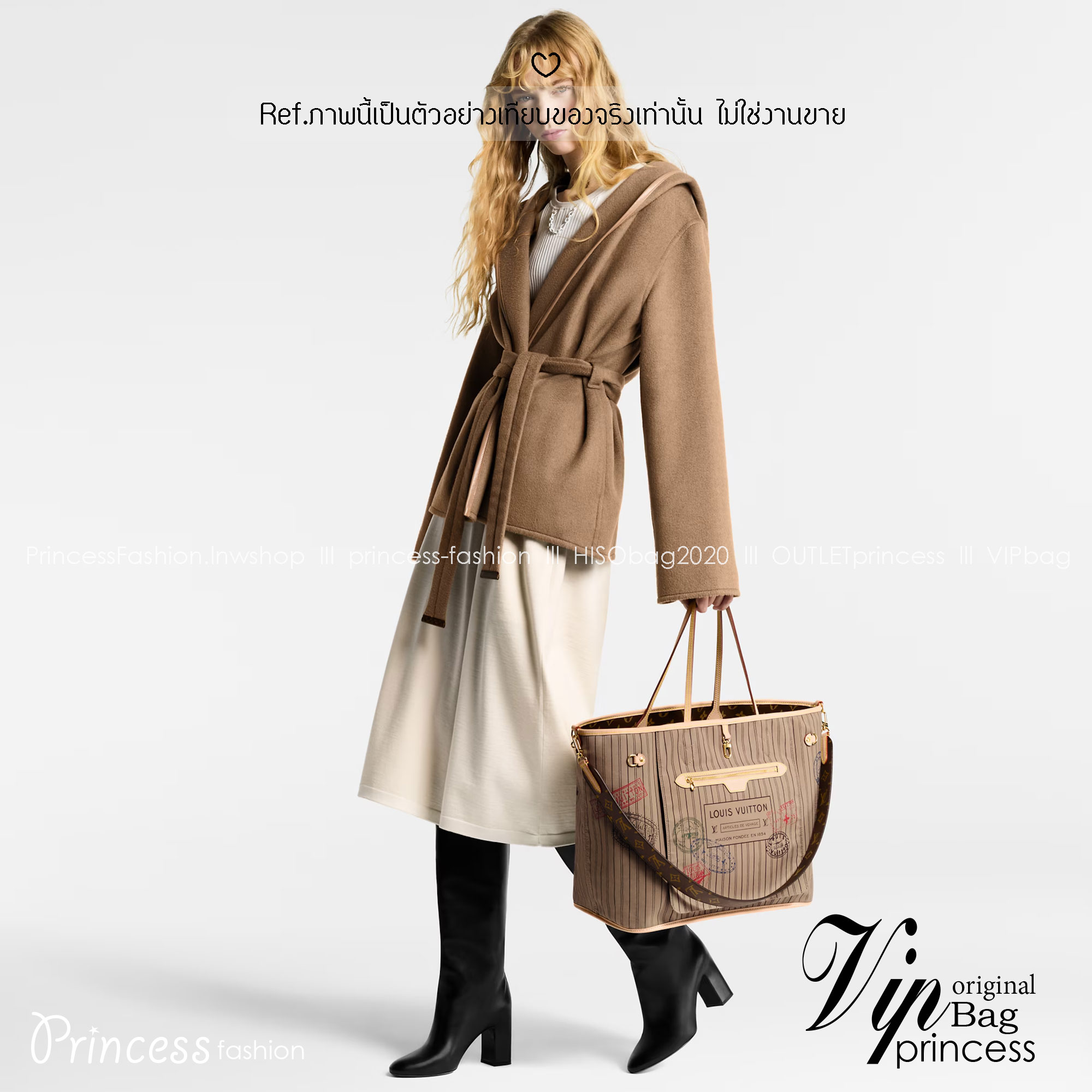 LV Neverfull Bandoulière Inside Out กระเป๋าสะพายทรงโท้ทใบใหญ่ กลับใช้ได้ 2 ด้านสุดคุ้ม ด้วยลายโมโนแกรมแคนวาส อีกด้านเป็นผ้าประทับลายสีเบจสวยโดดเด่นมากๆ