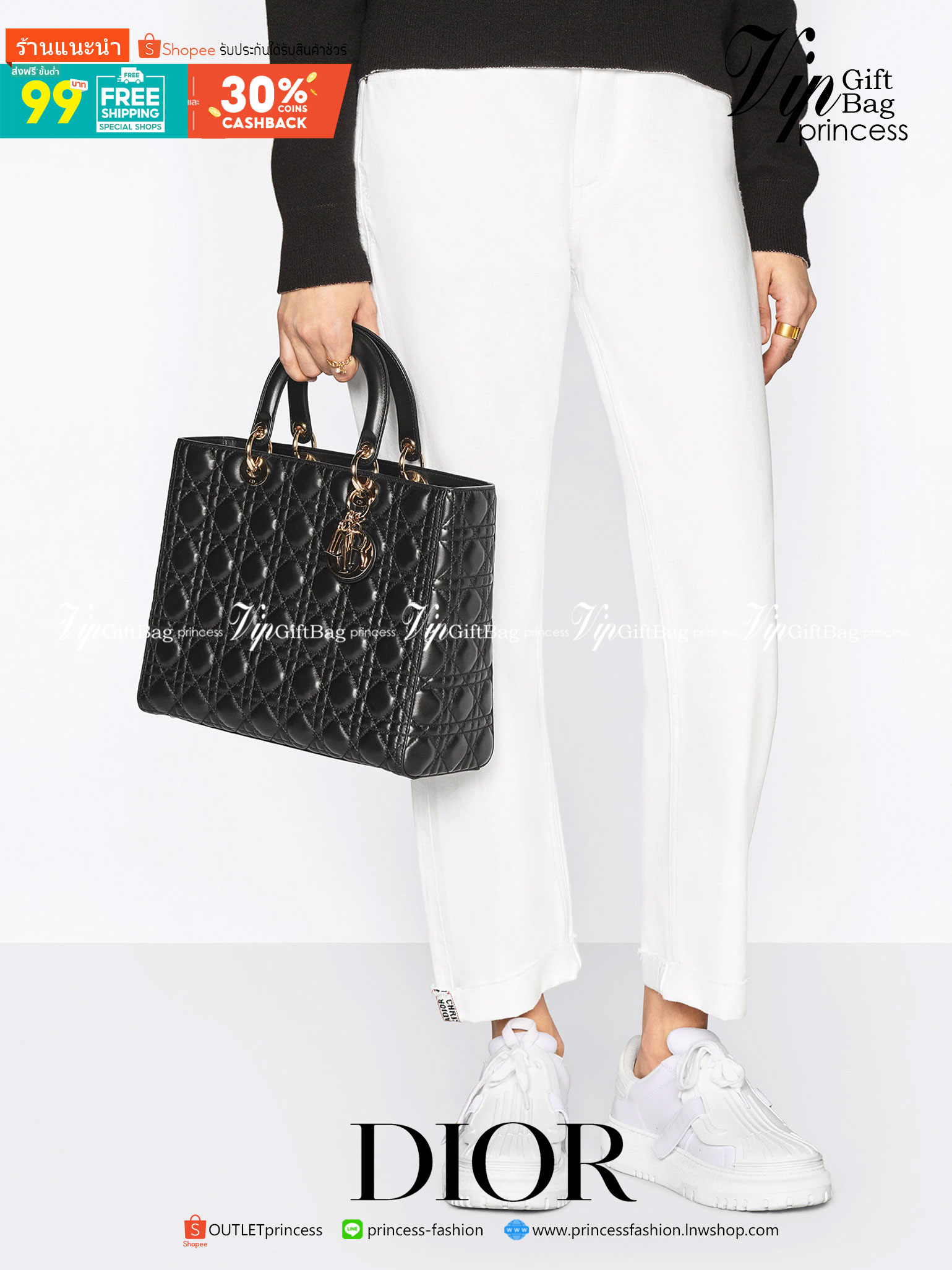 หนังแท้ LARGE LADY DIOR BAG Black Cannage Lambskin / Dior Lady Large พร้อมส่งที่ไทย งานหนังแท้ทั้งใบเกรดออริจินอล ภาพสินค้าถ่ายจากงานขายจริง ใช้งานต่างประเทศได้